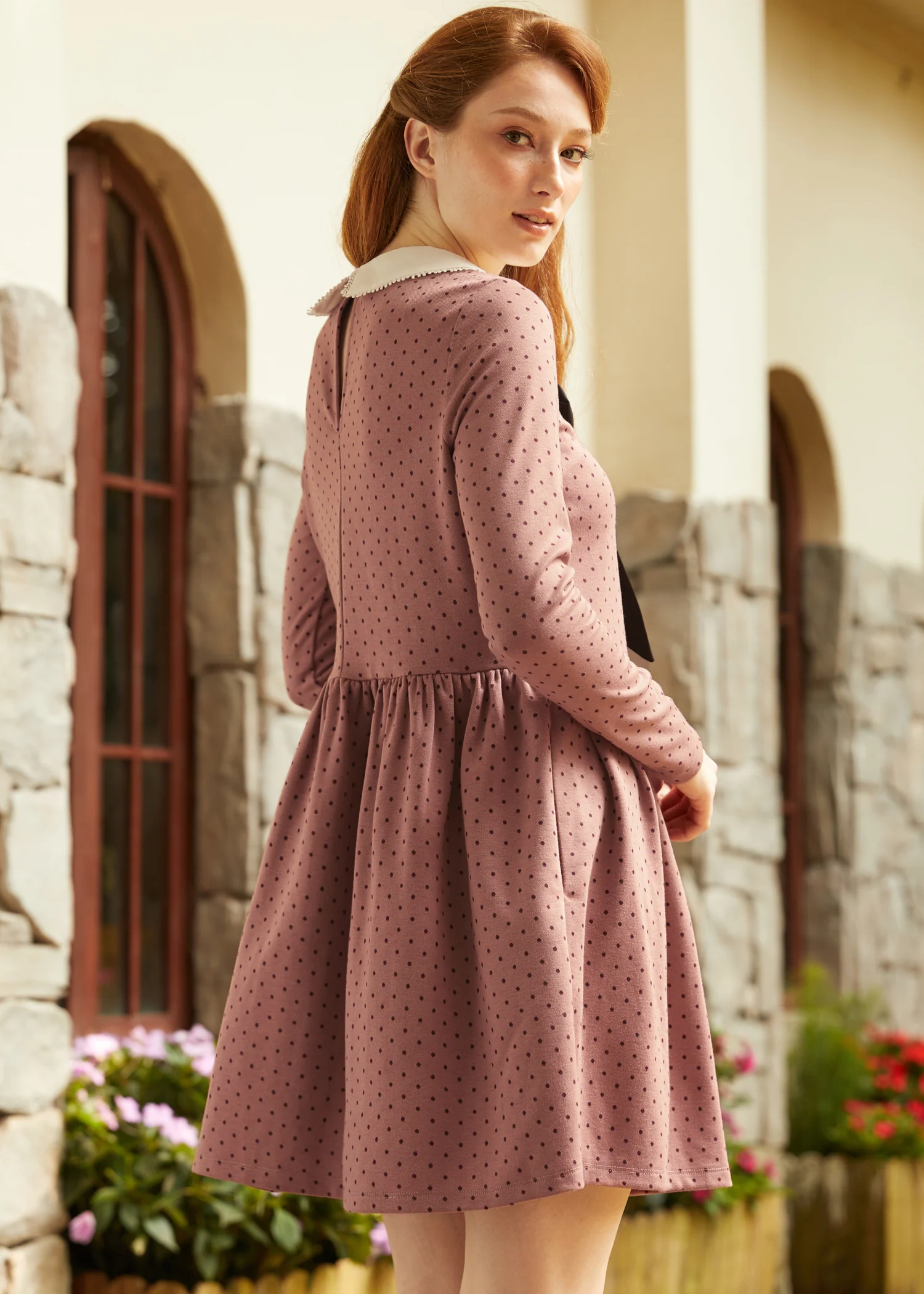 Couture Curtsy Long Sleeve Collar Dress - Image 3