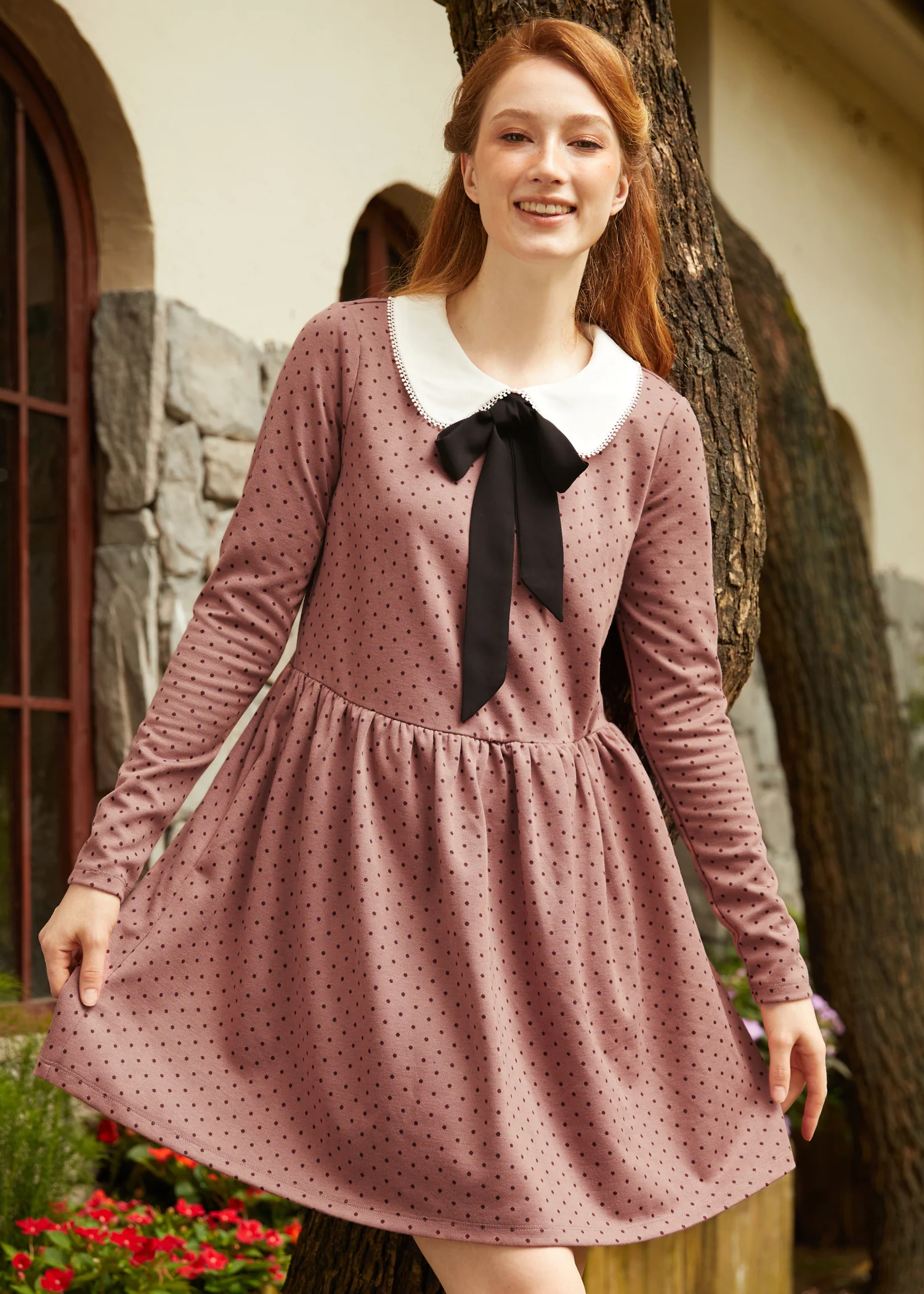 Couture Curtsy Long Sleeve Collar Dress - Image 4