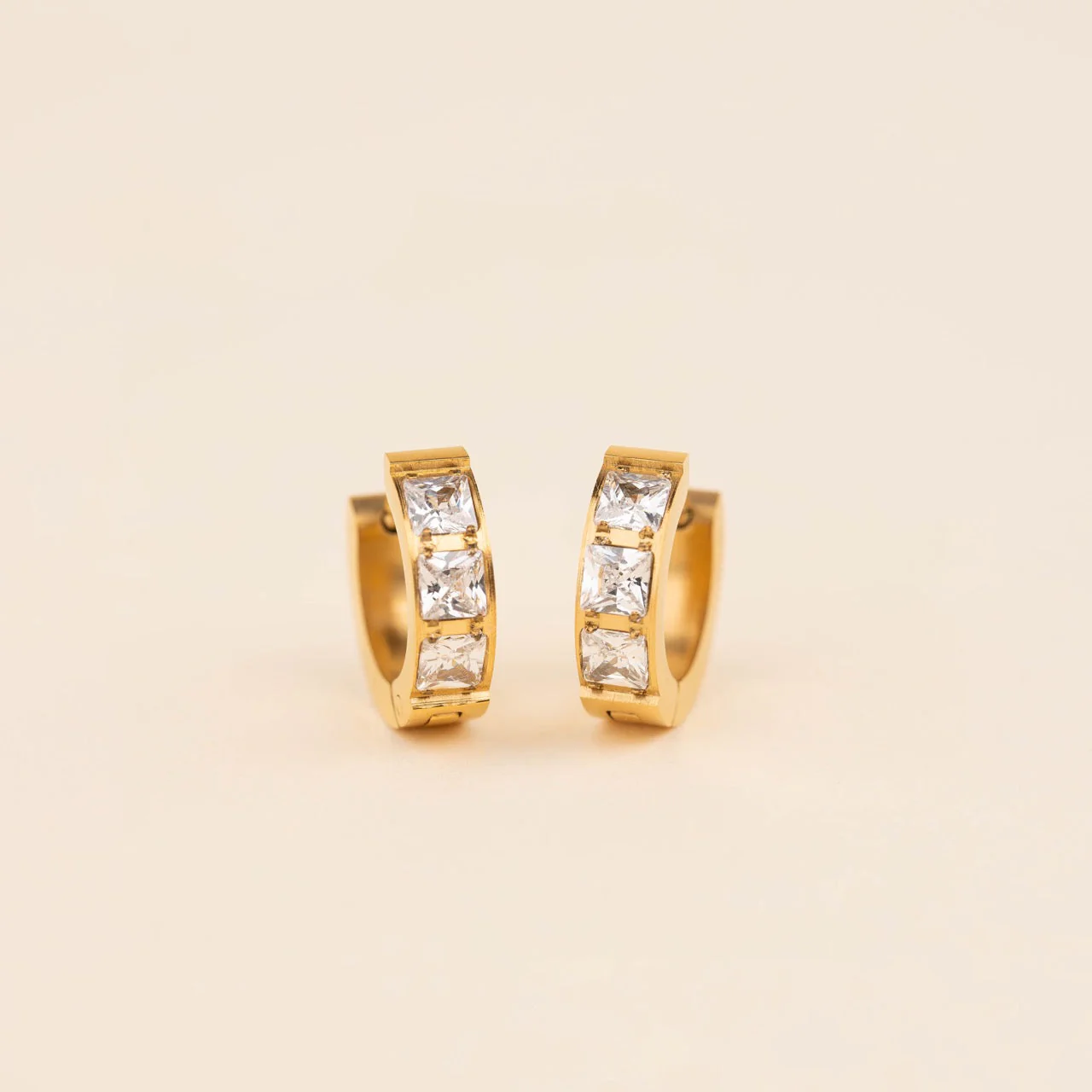 Crystal Chunky Huggie Hoop Earrings - Image 3