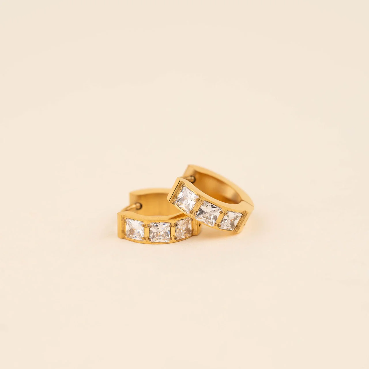 Crystal Chunky Huggie Hoop Earrings - Image 4