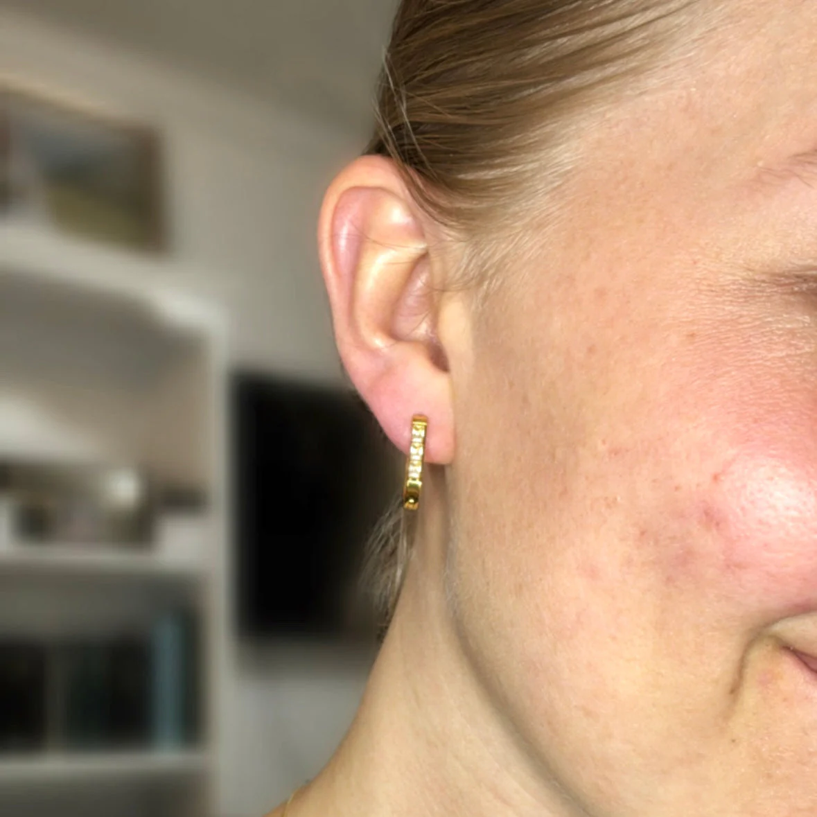 Crystal Oblong Huggie Hoop Earrings - Image 10