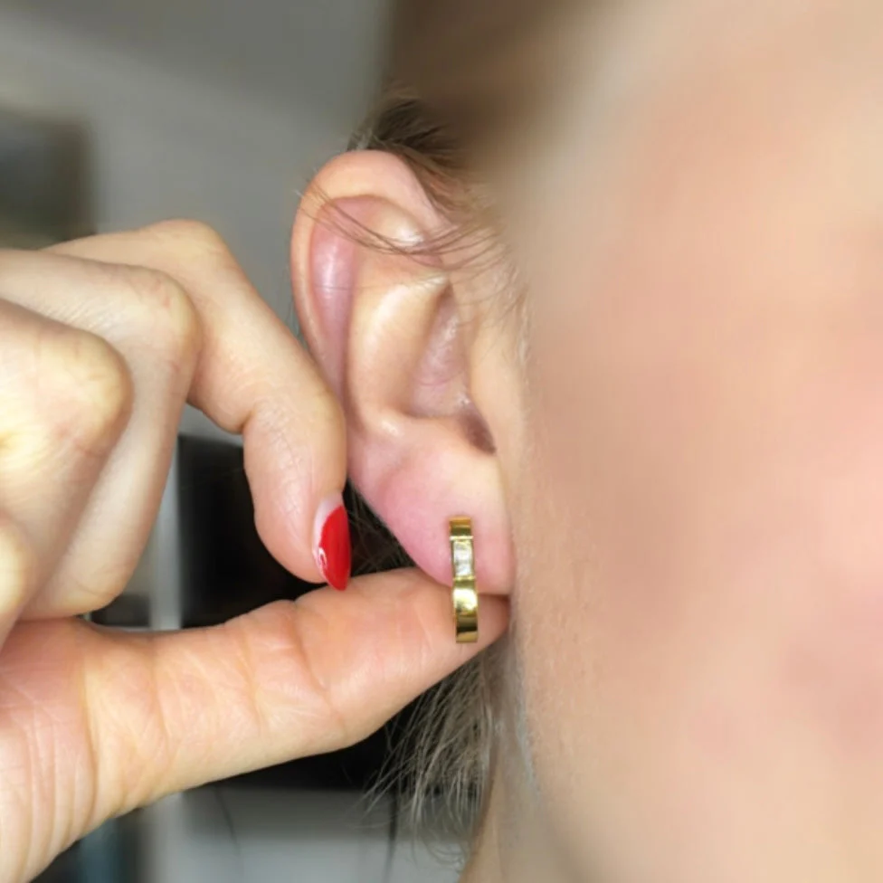 Crystal Oblong Huggie Hoop Earrings - Image 2