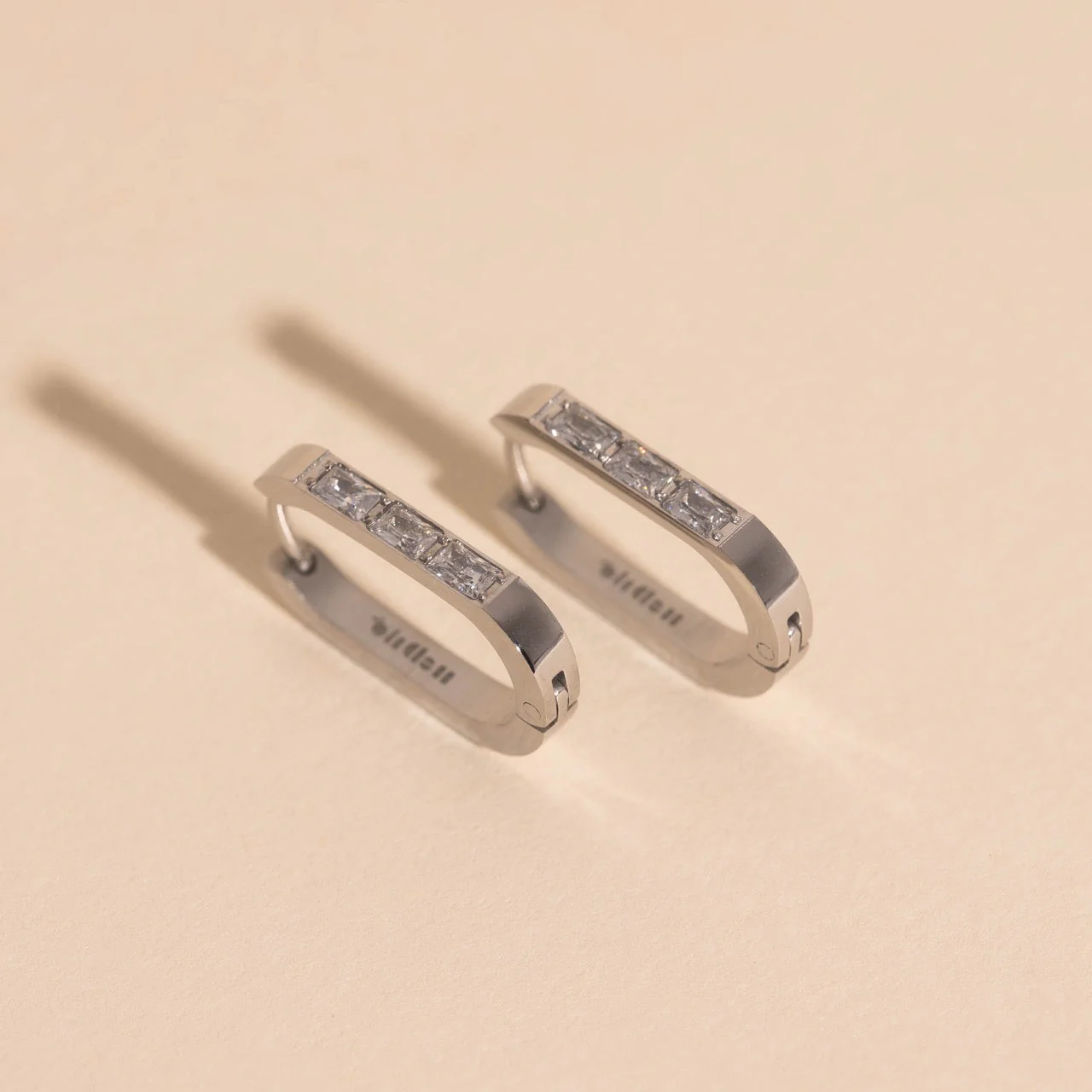 Crystal Oblong Huggie Hoop Earrings - Image 3