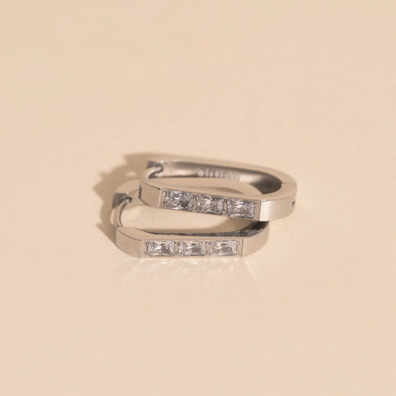 Crystal Oblong Huggie Hoop Earrings - Image 4