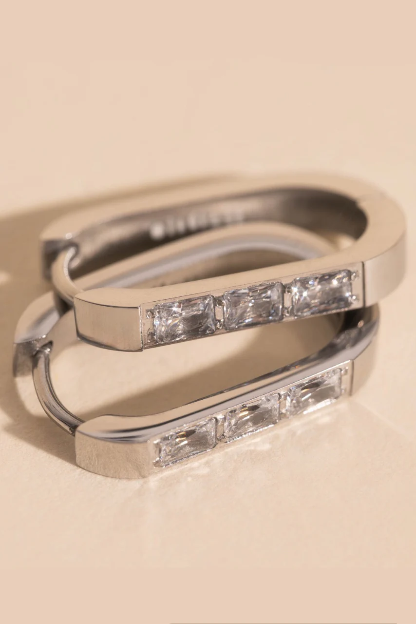 Crystal Oblong Huggie Hoop Earrings - Image 5