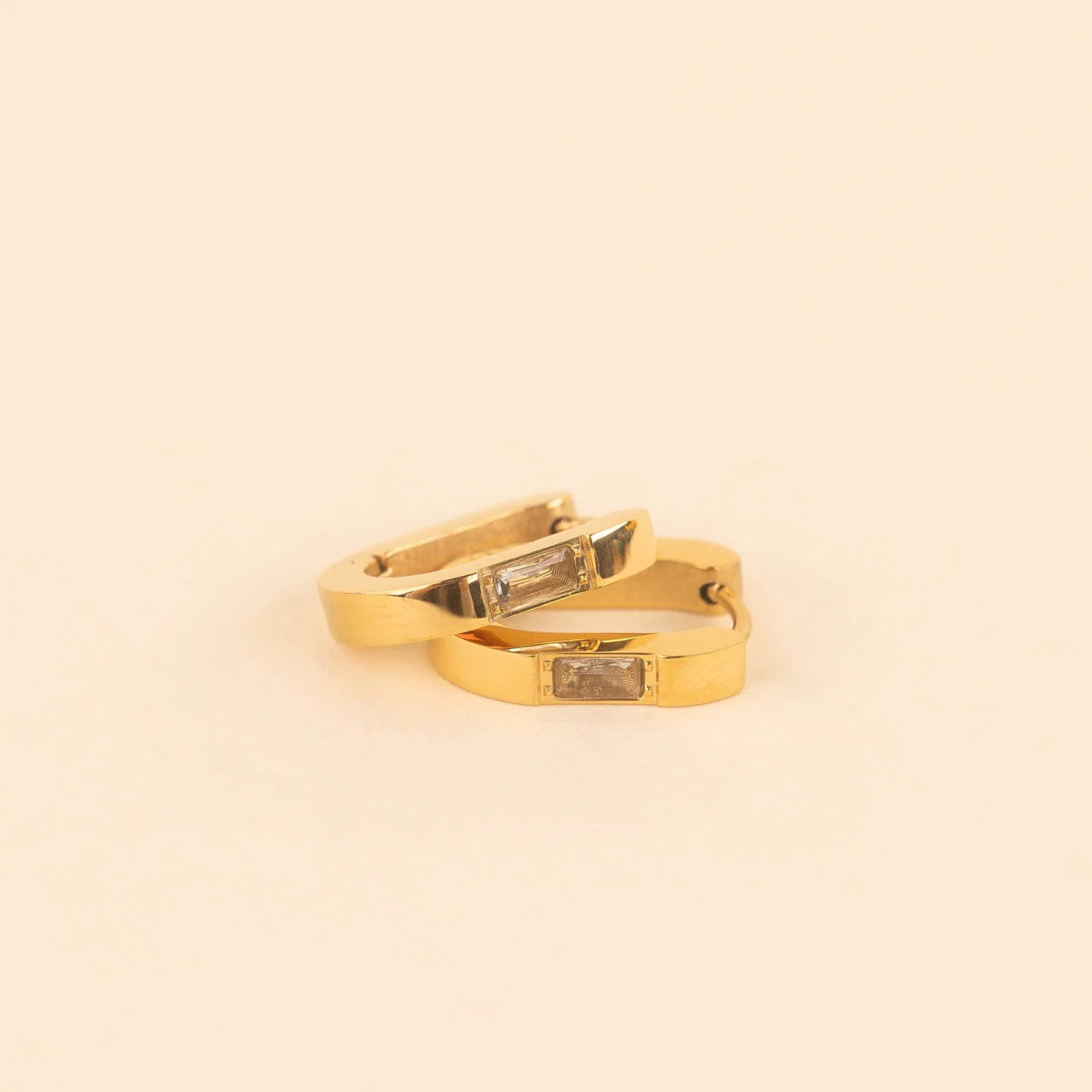 Crystal Oblong Huggie Hoop Earrings - Image 6