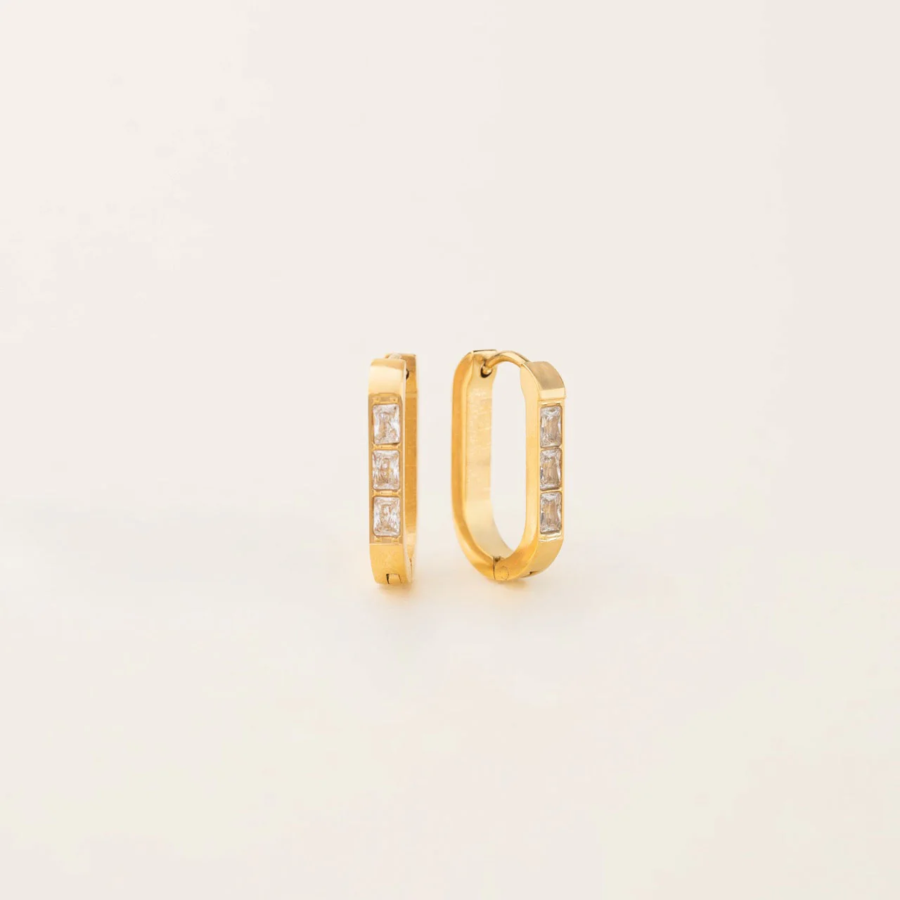 Crystal Oblong Huggie Hoop Earrings - Image 7