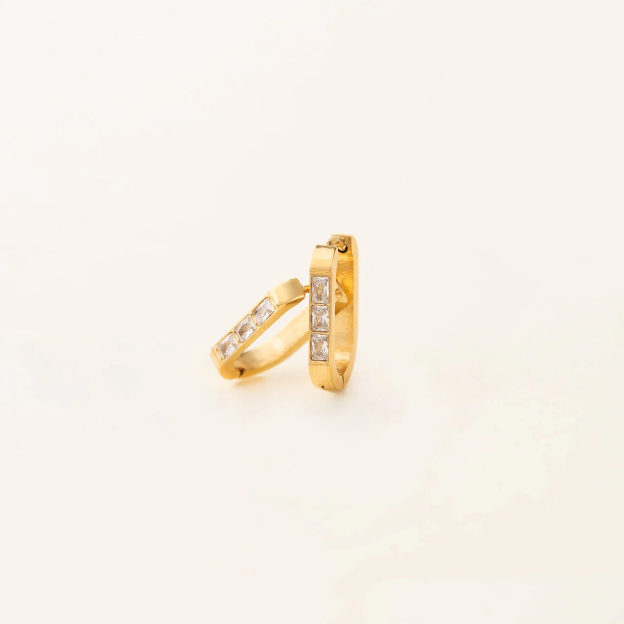 Crystal Oblong Huggie Hoop Earrings - Image 8