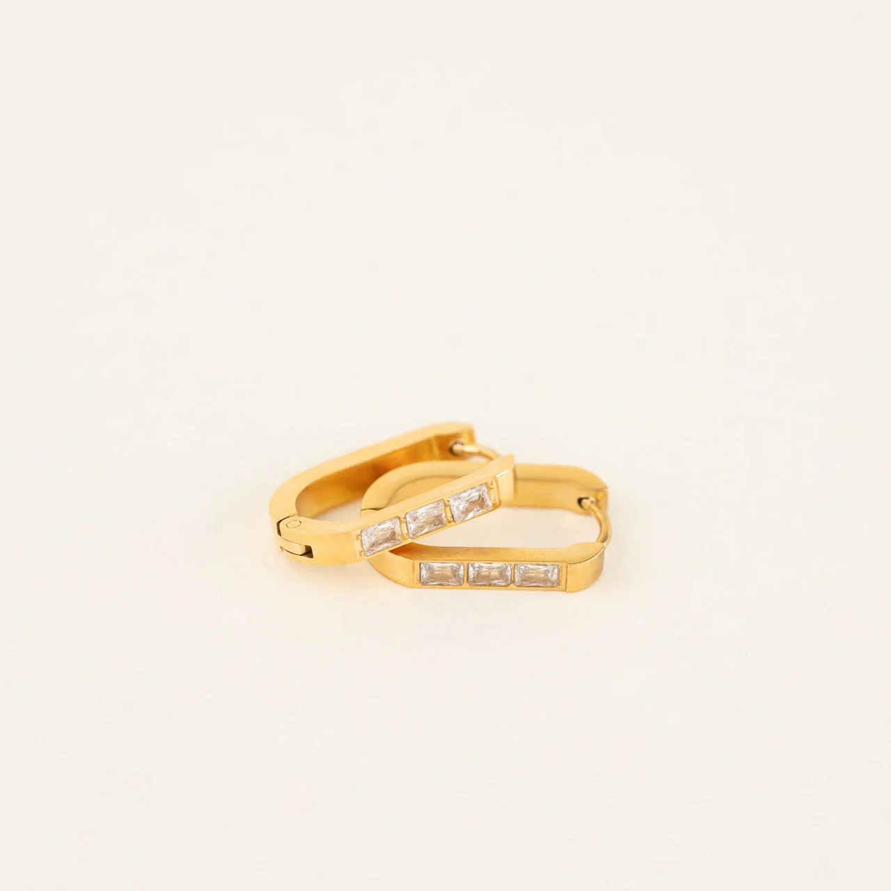 Crystal Oblong Huggie Hoop Earrings - Image 9