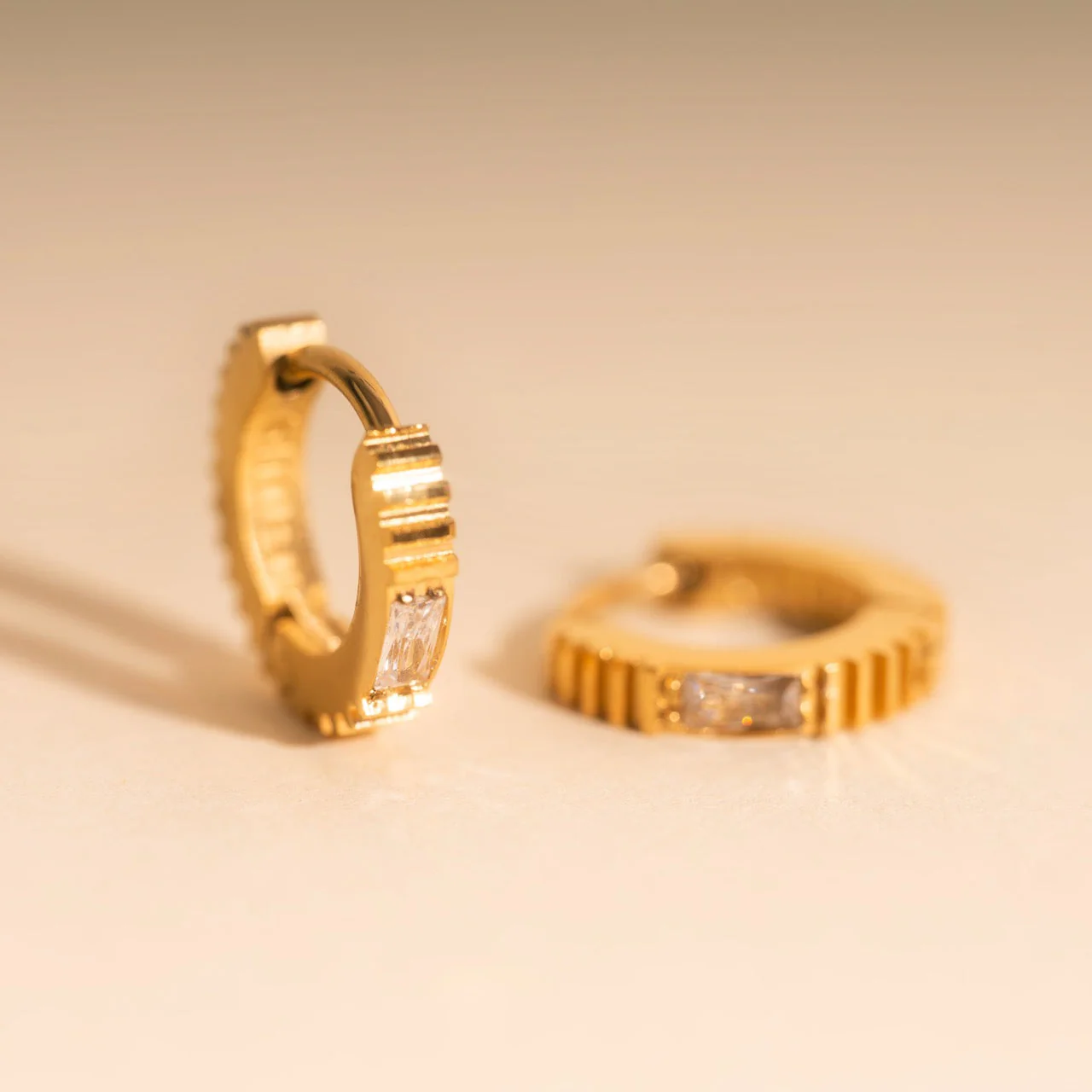 Crystal Textured Tiny Huggie Hoop Earrings - Image 2
