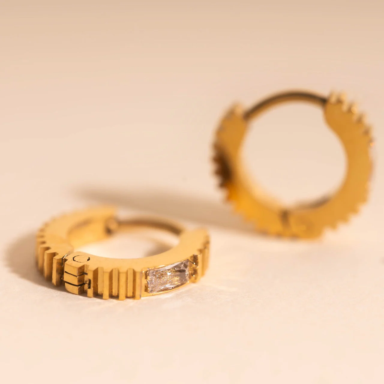 Crystal Textured Tiny Huggie Hoop Earrings - Image 3