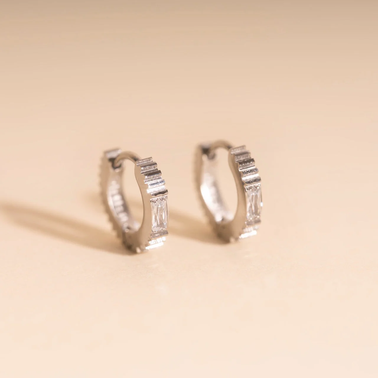 Crystal Textured Tiny Huggie Hoop Earrings - Image 5