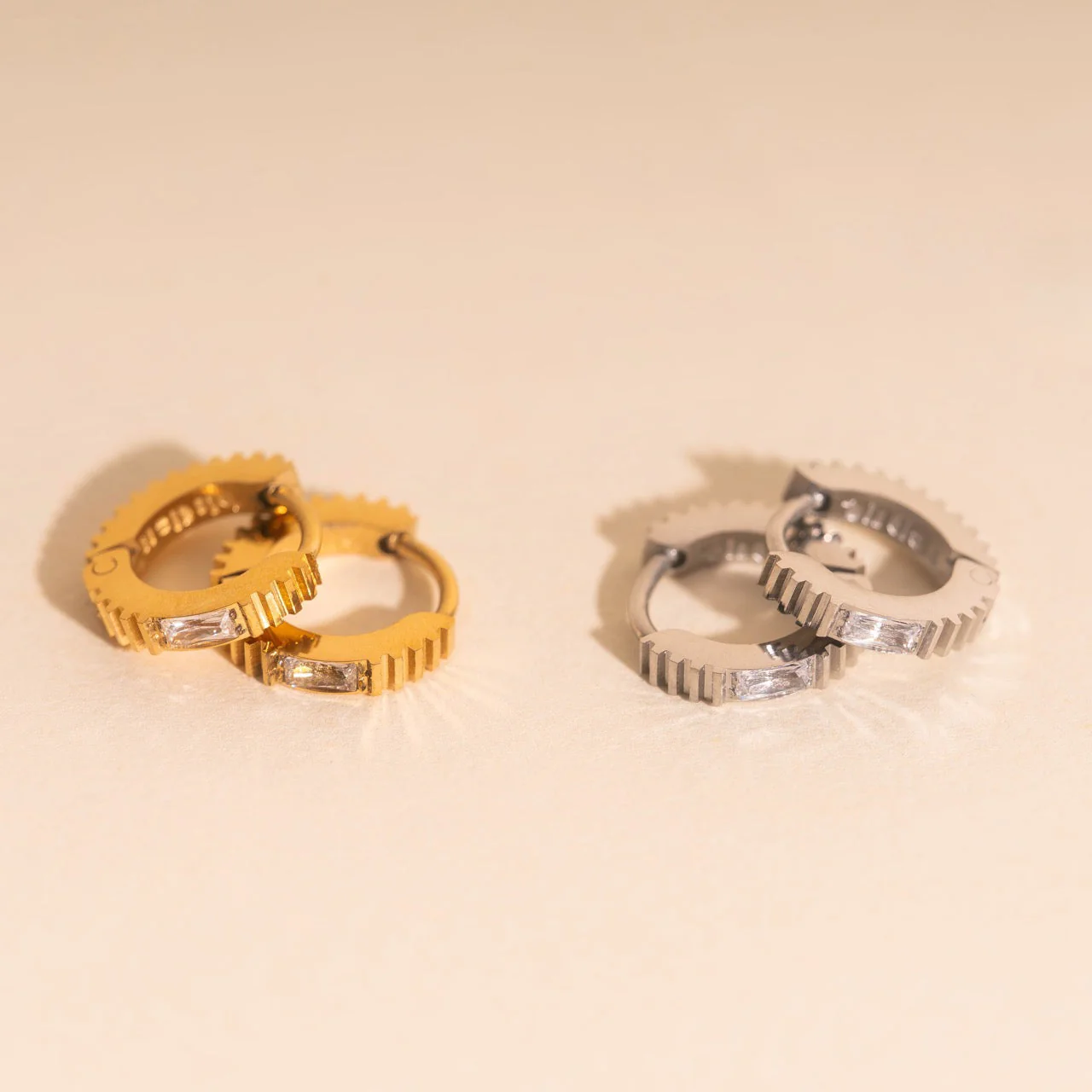 Crystal Textured Tiny Huggie Hoop Earrings - Image 9