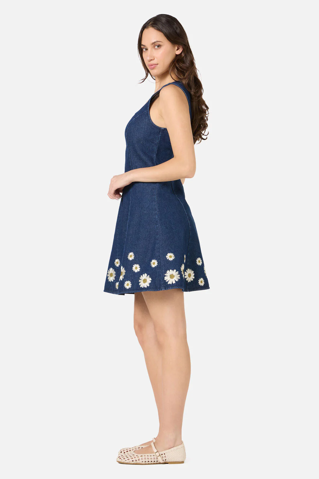 Daria Denim Daisy Embroidered Mini Dress - Image 5