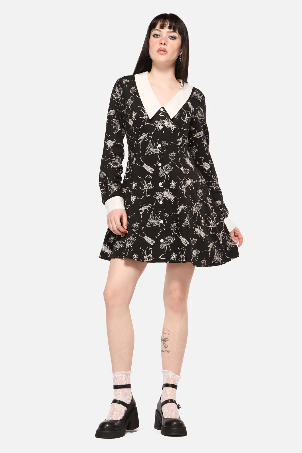 Dark Pieridae Print Long Sleeve Dress - Image 3