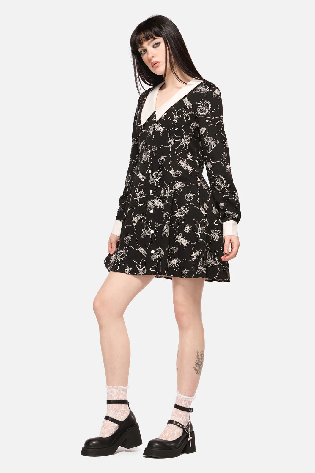 Dark Pieridae Print Long Sleeve Dress - Image 4