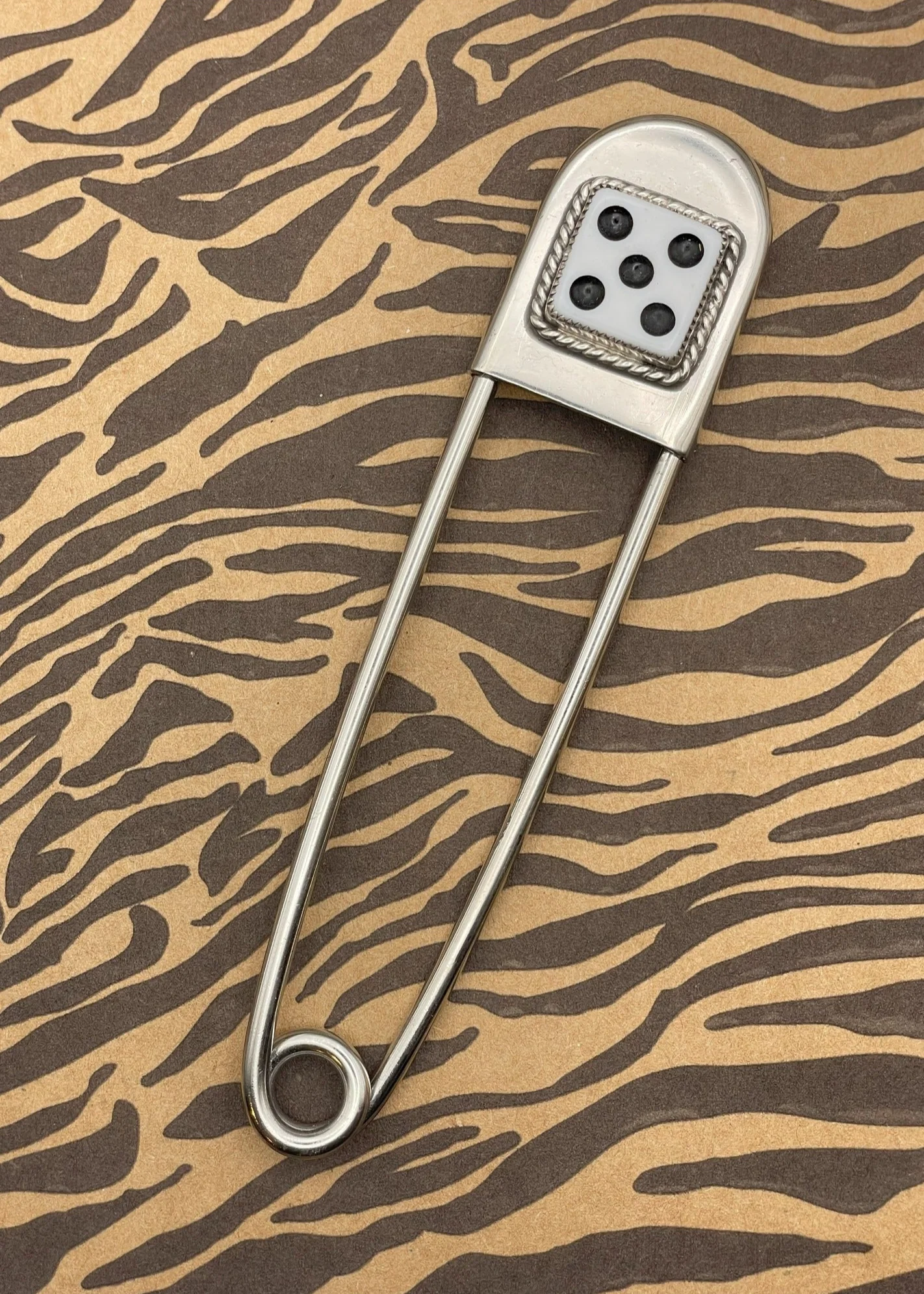 Sterling Silver Dice Jumbo Safety Pin Keychain