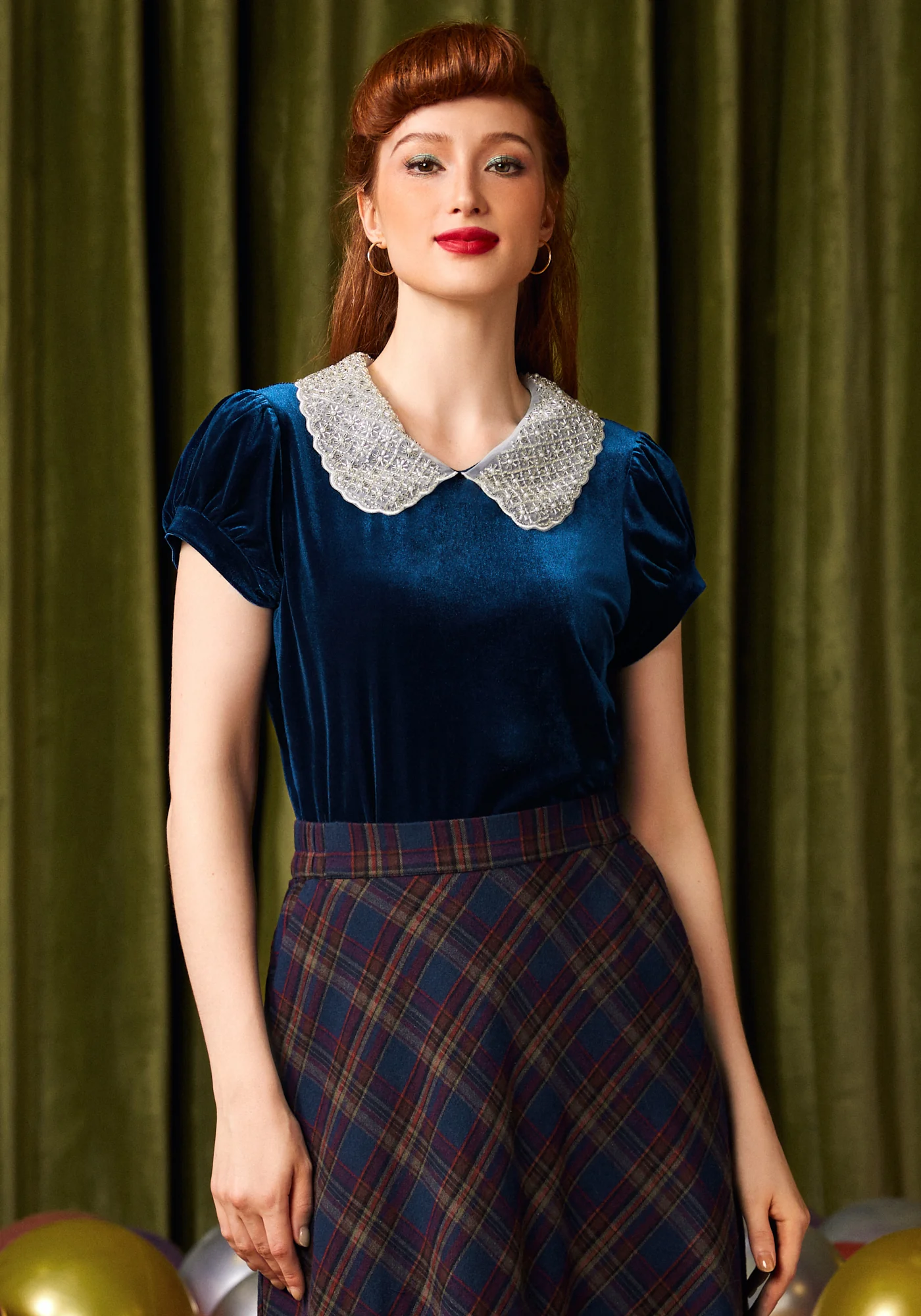 Diner Delight Peter Pan Collar Velvet Top - Image 3