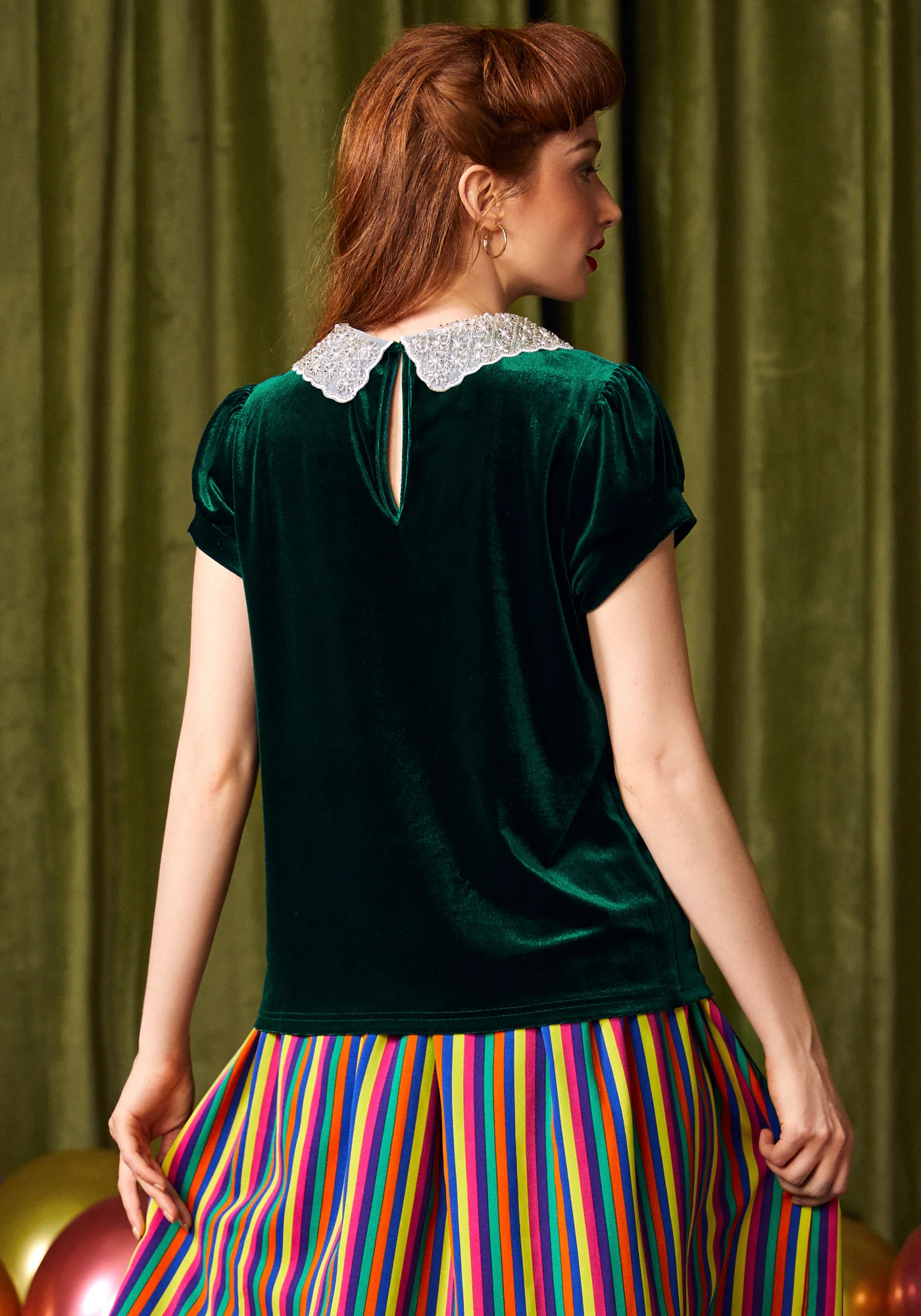 Diner Delight Peter Pan Collar Velvet Top - Image 5