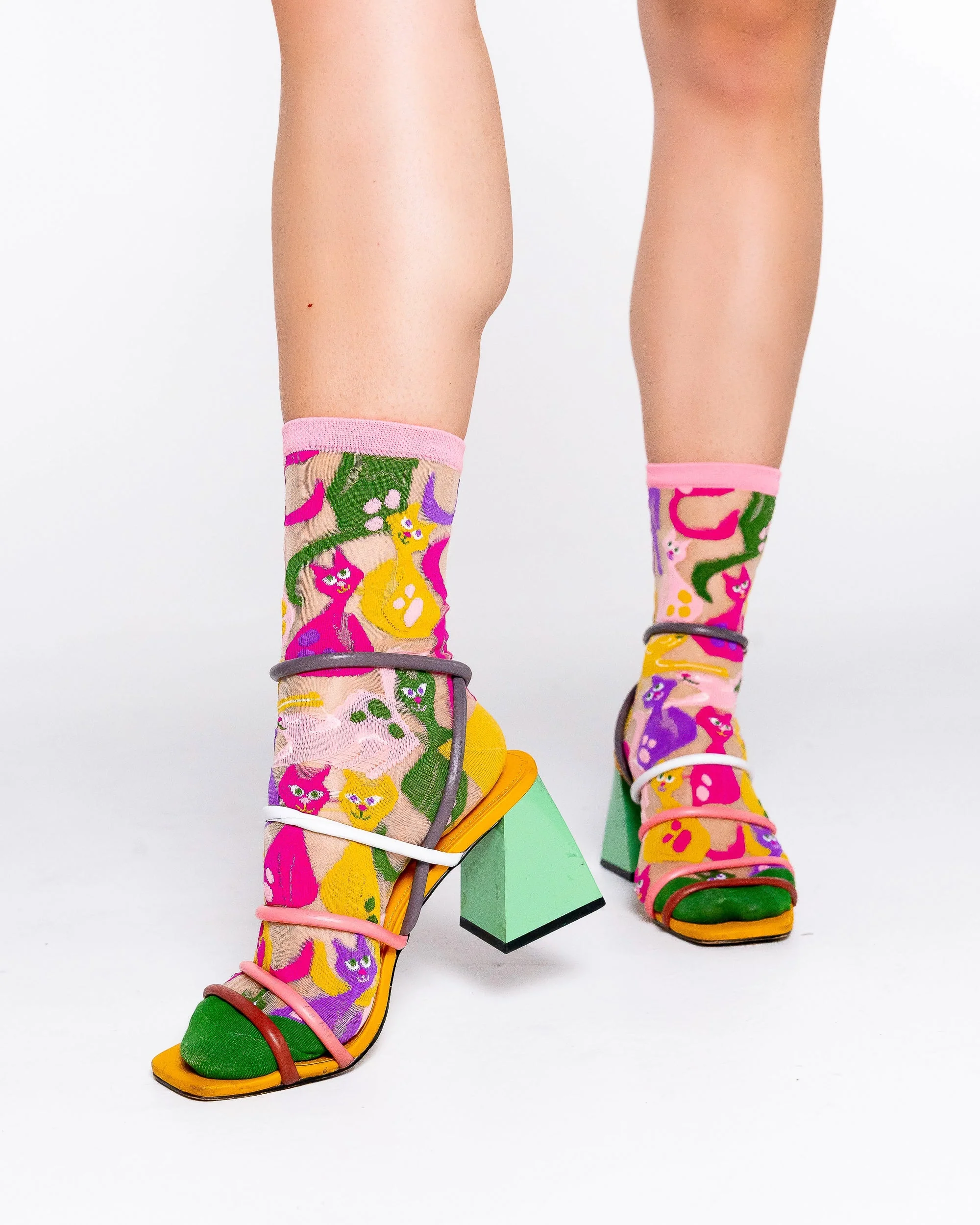 Dopamine Cats Sheer Crew Sock - Image 2