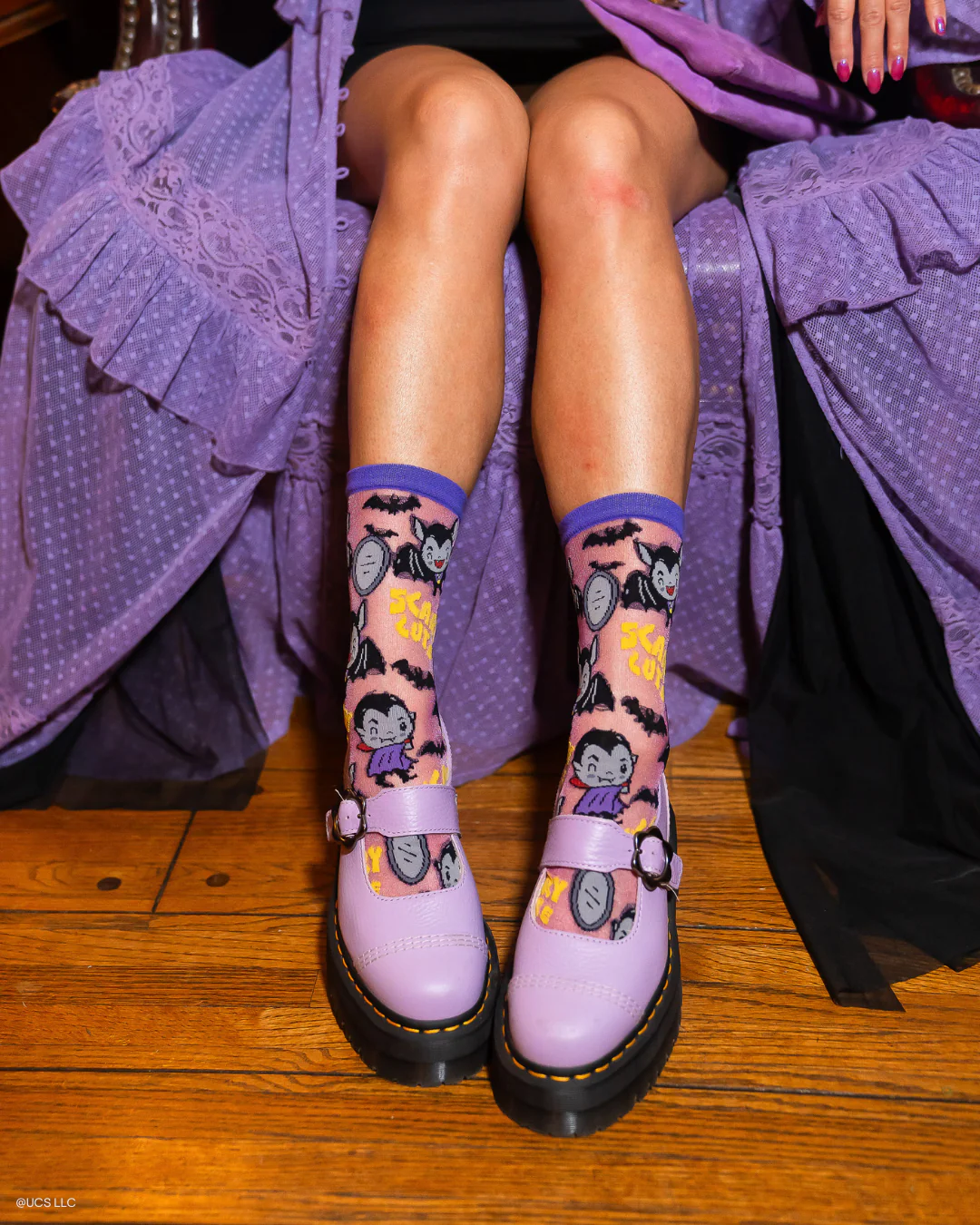 Dracula Scary Cute Shimmer Sheer Crew Sock - Image 3