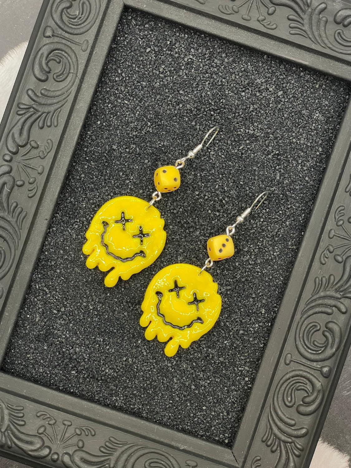 Drippy Smiley Face with Dice Earrings - Image 3