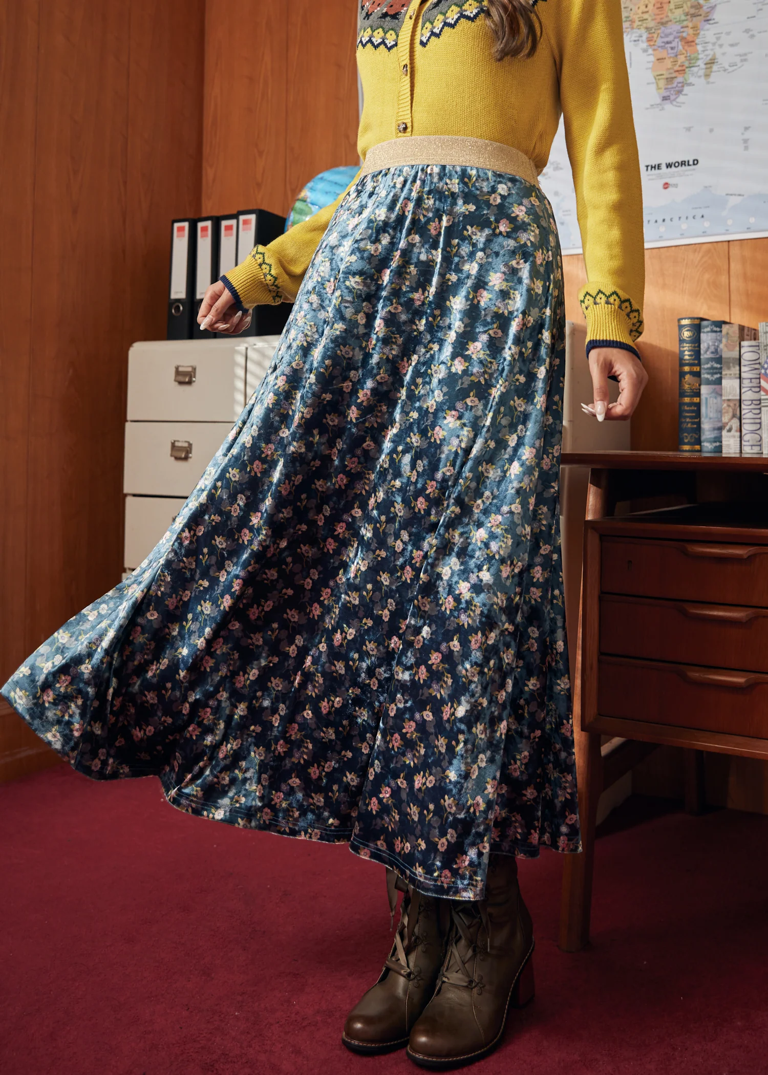 Golden Whispers Velvet Maxi Skirt - Image 5