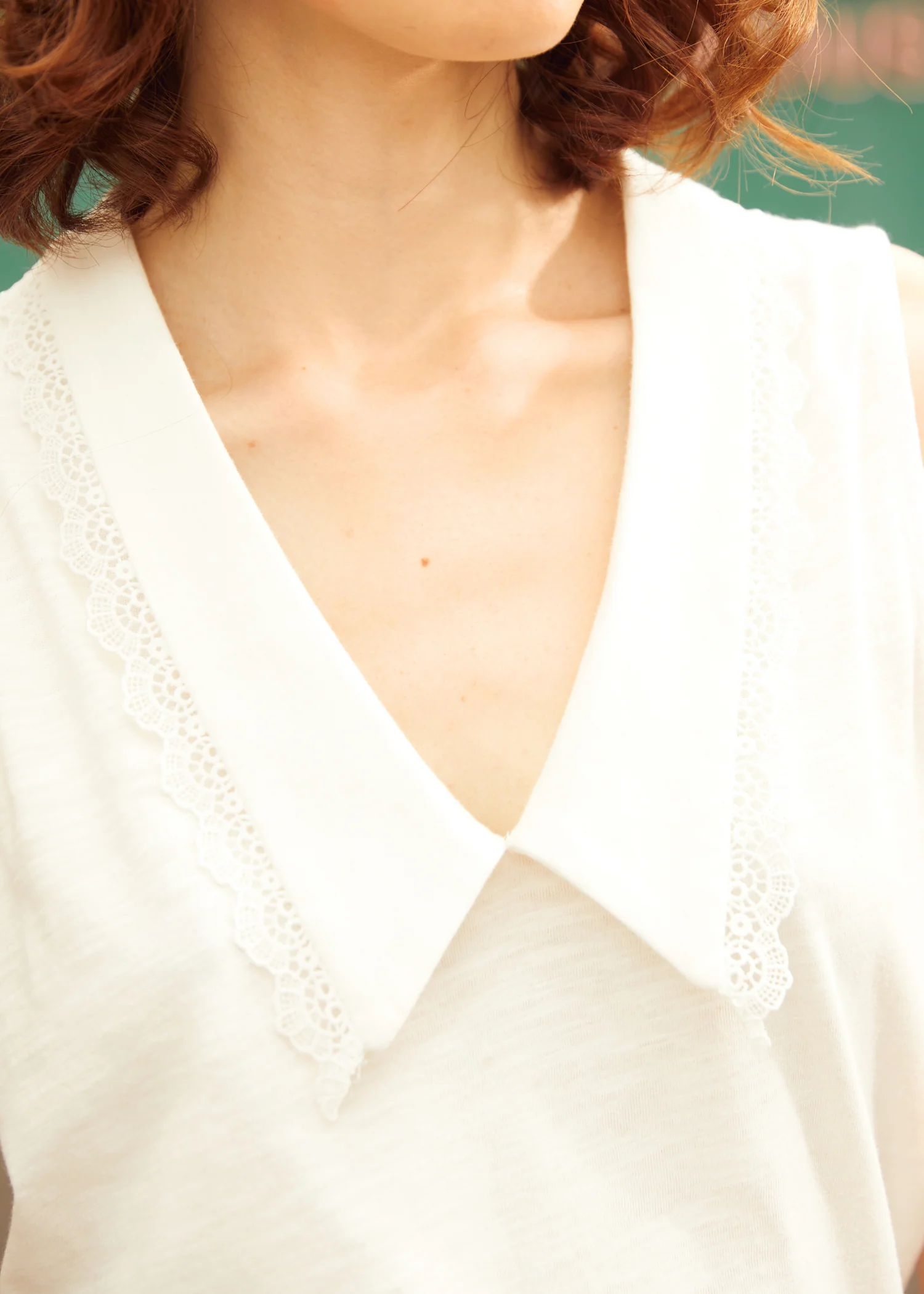 Sweet Stitched Collar V-Neck Top - Image 2