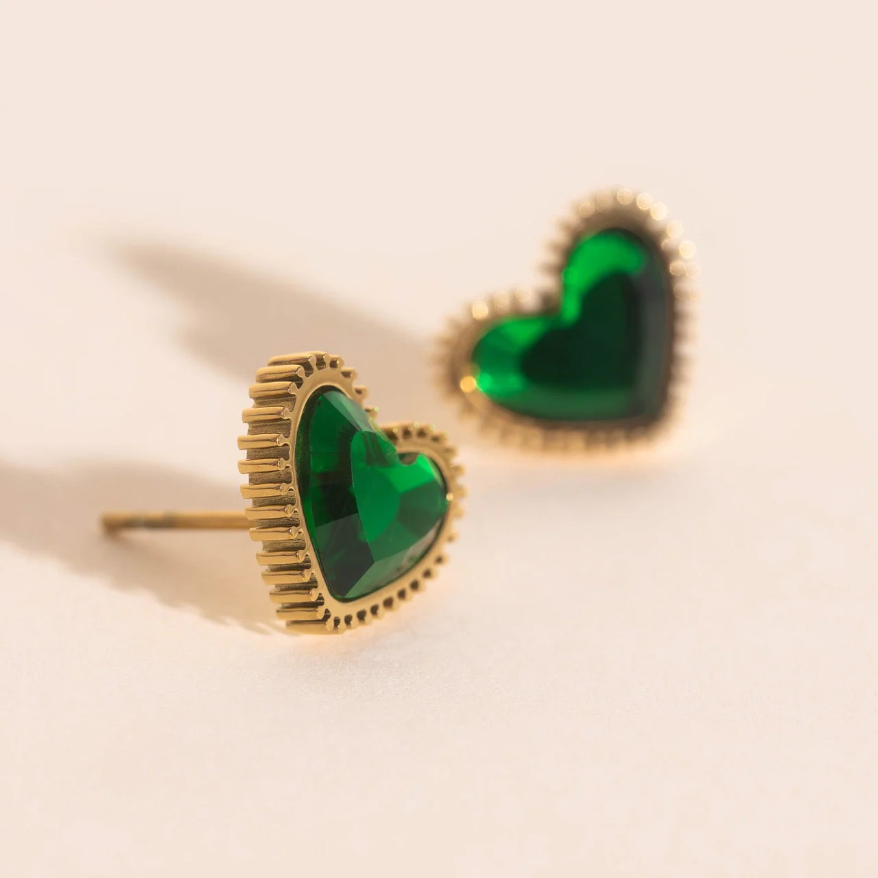 Emerald Heart Stud Earrings - Image 4