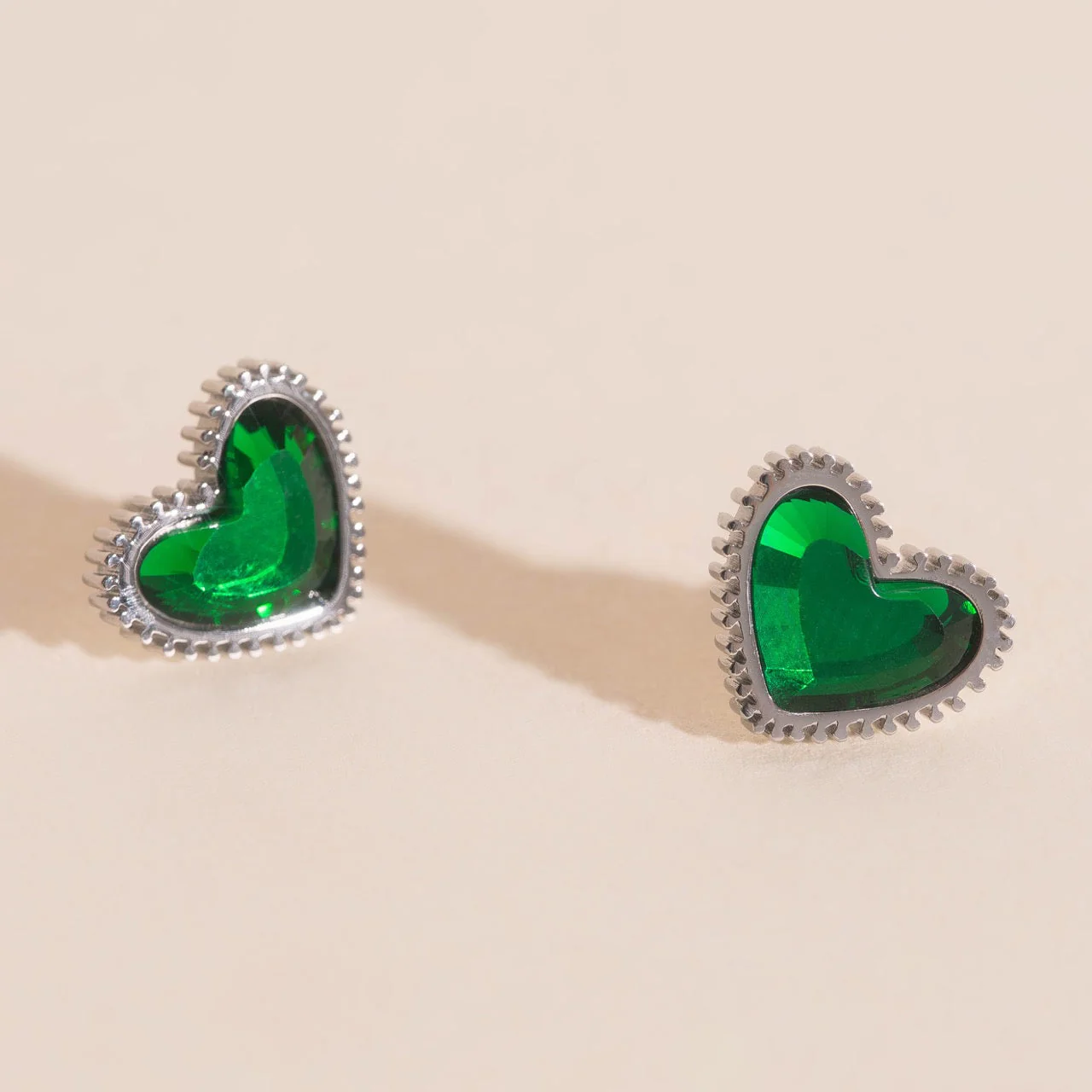 Emerald Heart Stud Earrings - Image 7