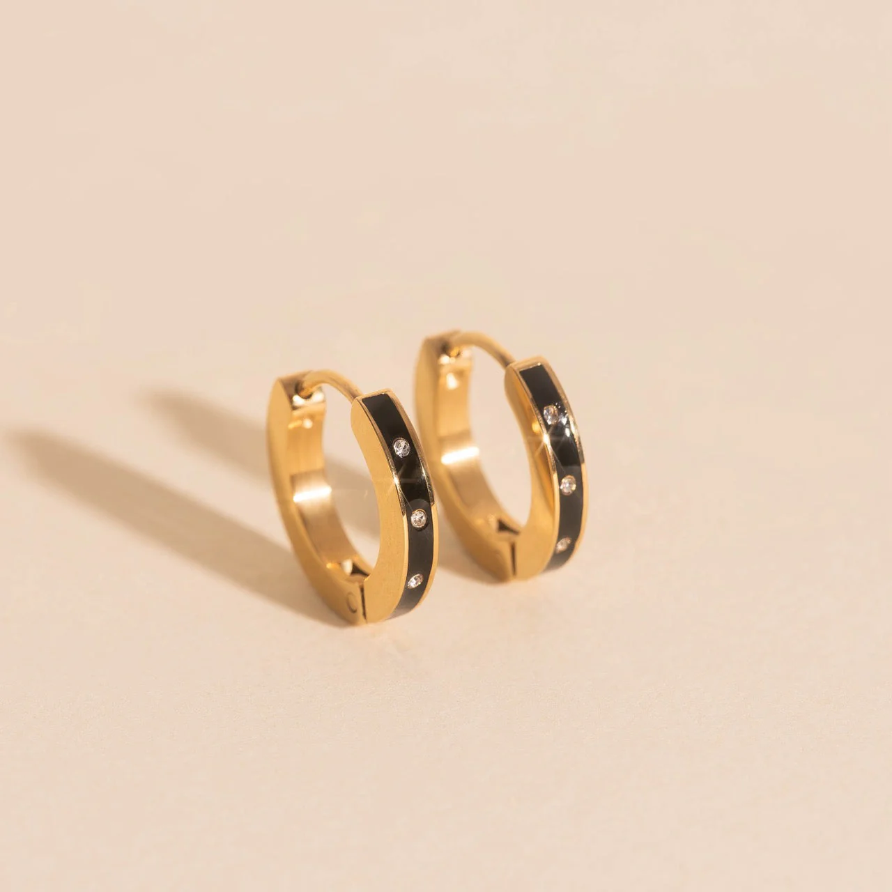 Enamel Crystal Huggie Hoop Earrings - Image 2