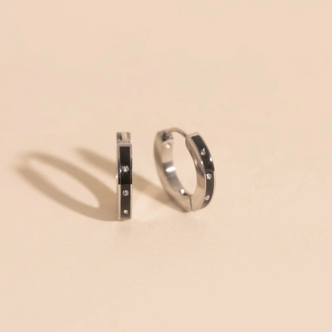 Enamel Crystal Huggie Hoop Earrings - Image 3