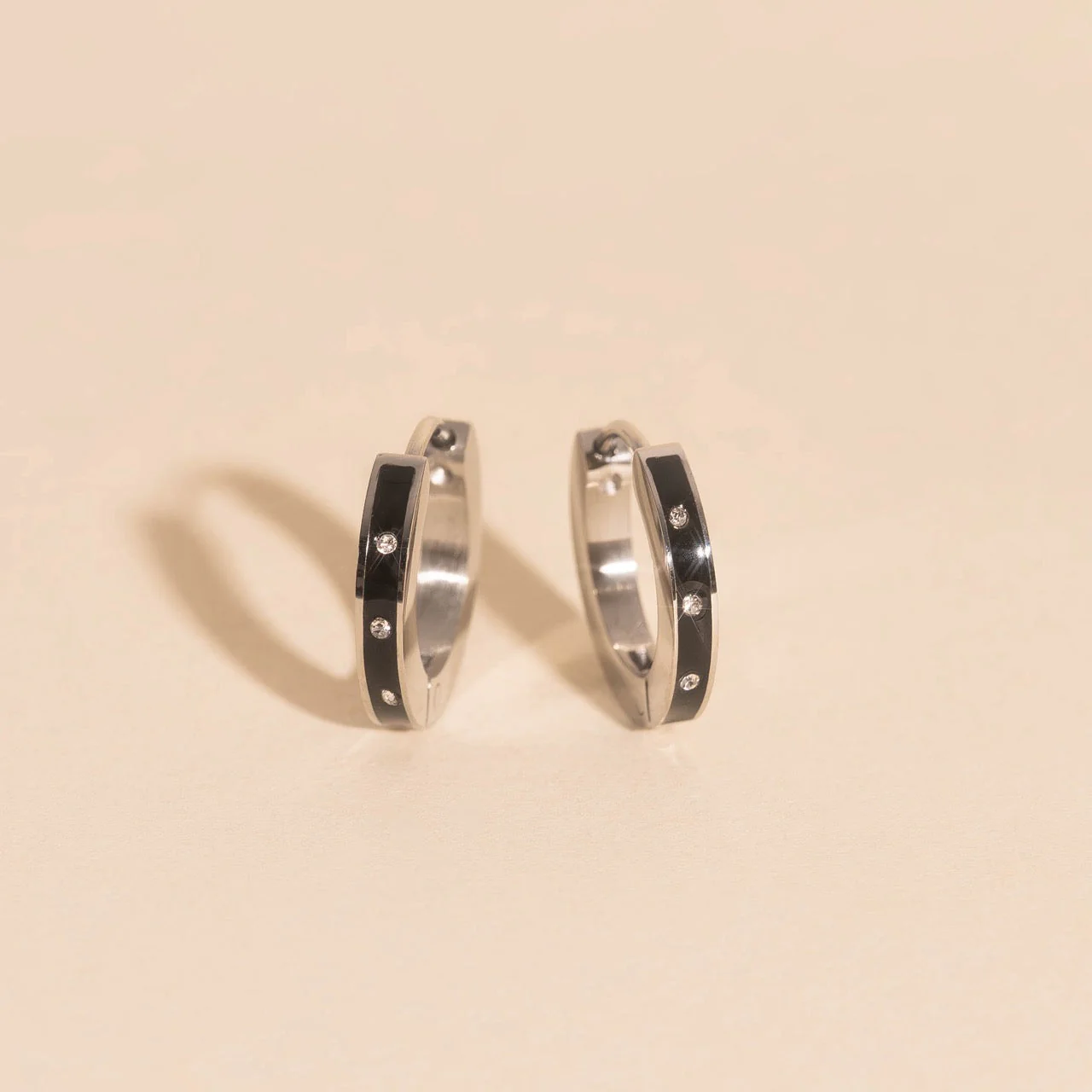 Enamel Crystal Huggie Hoop Earrings - Image 4