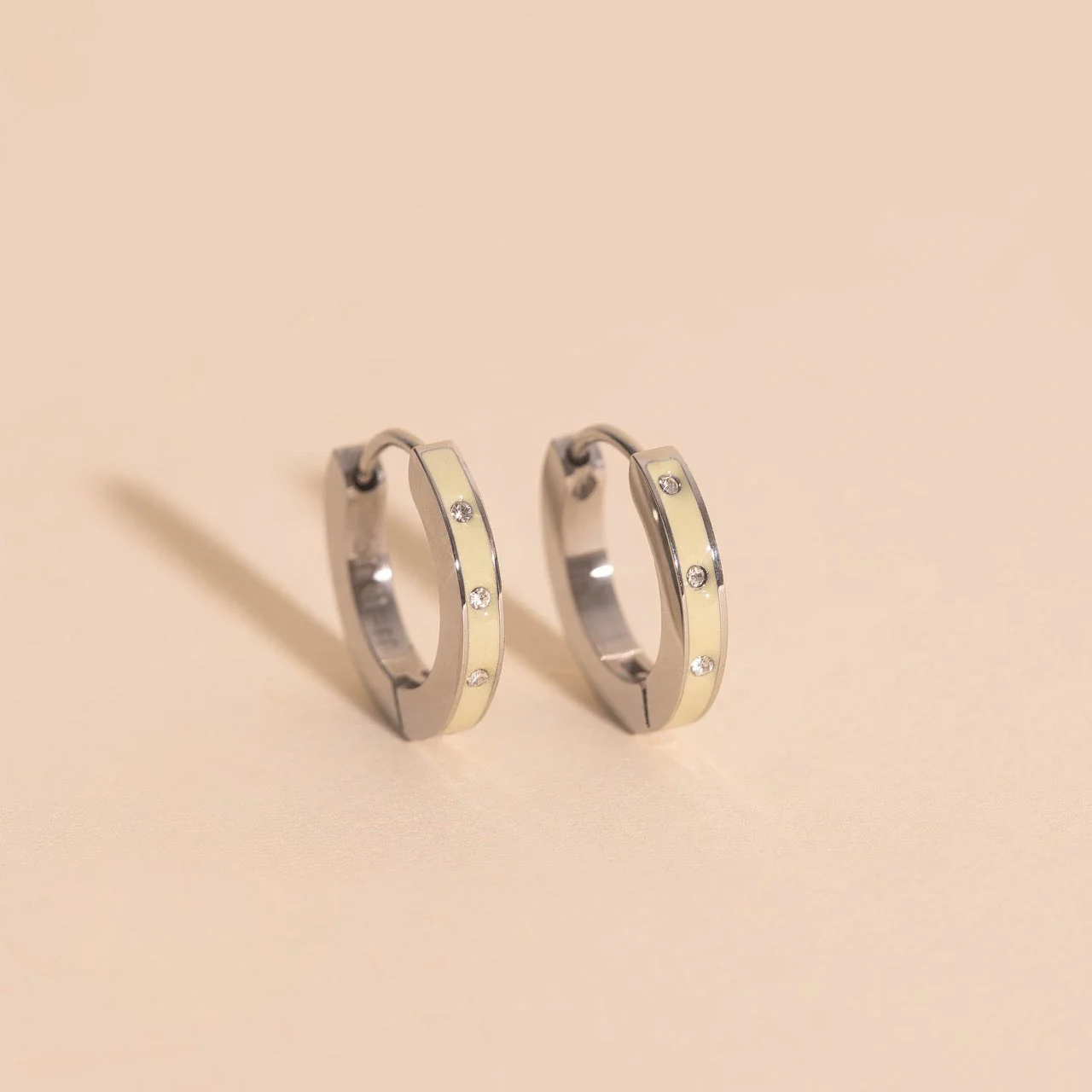 Enamel Crystal Huggie Hoop Earrings - Image 8