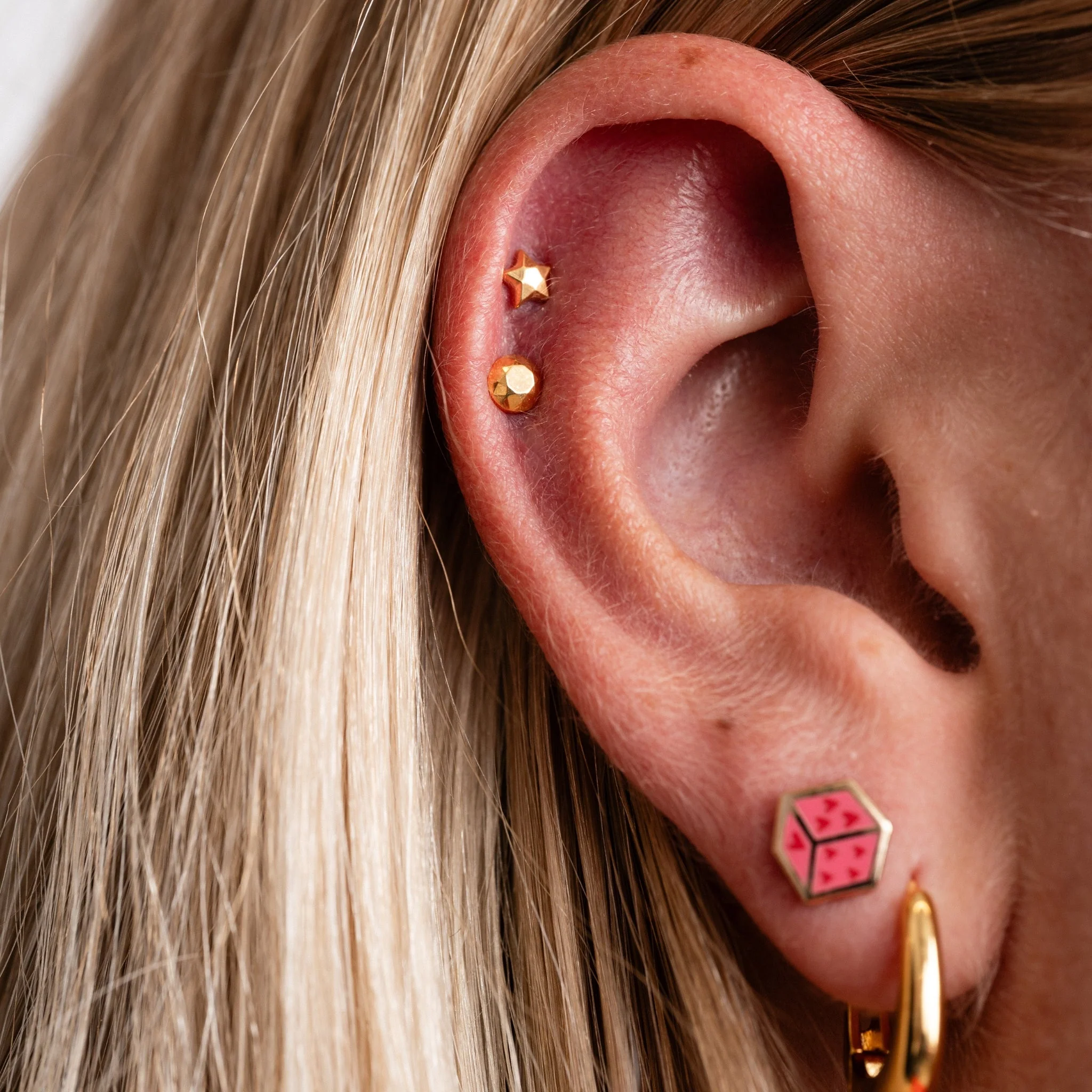 Tiny Faceted Circle Flat Back Stud Earrings - Image 2