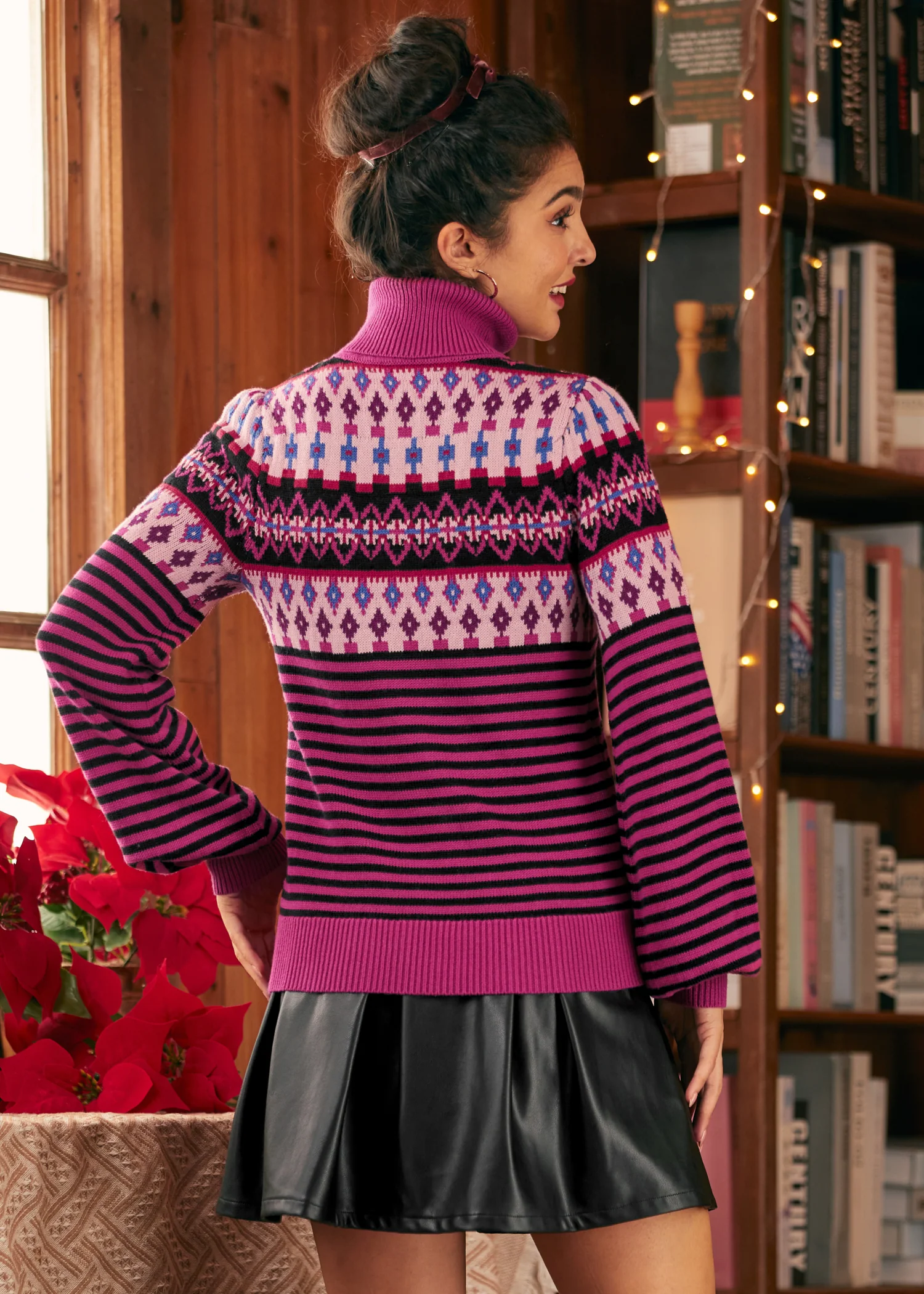 Nostalgic Knit Puff Shoulder Turtleneck - Image 3