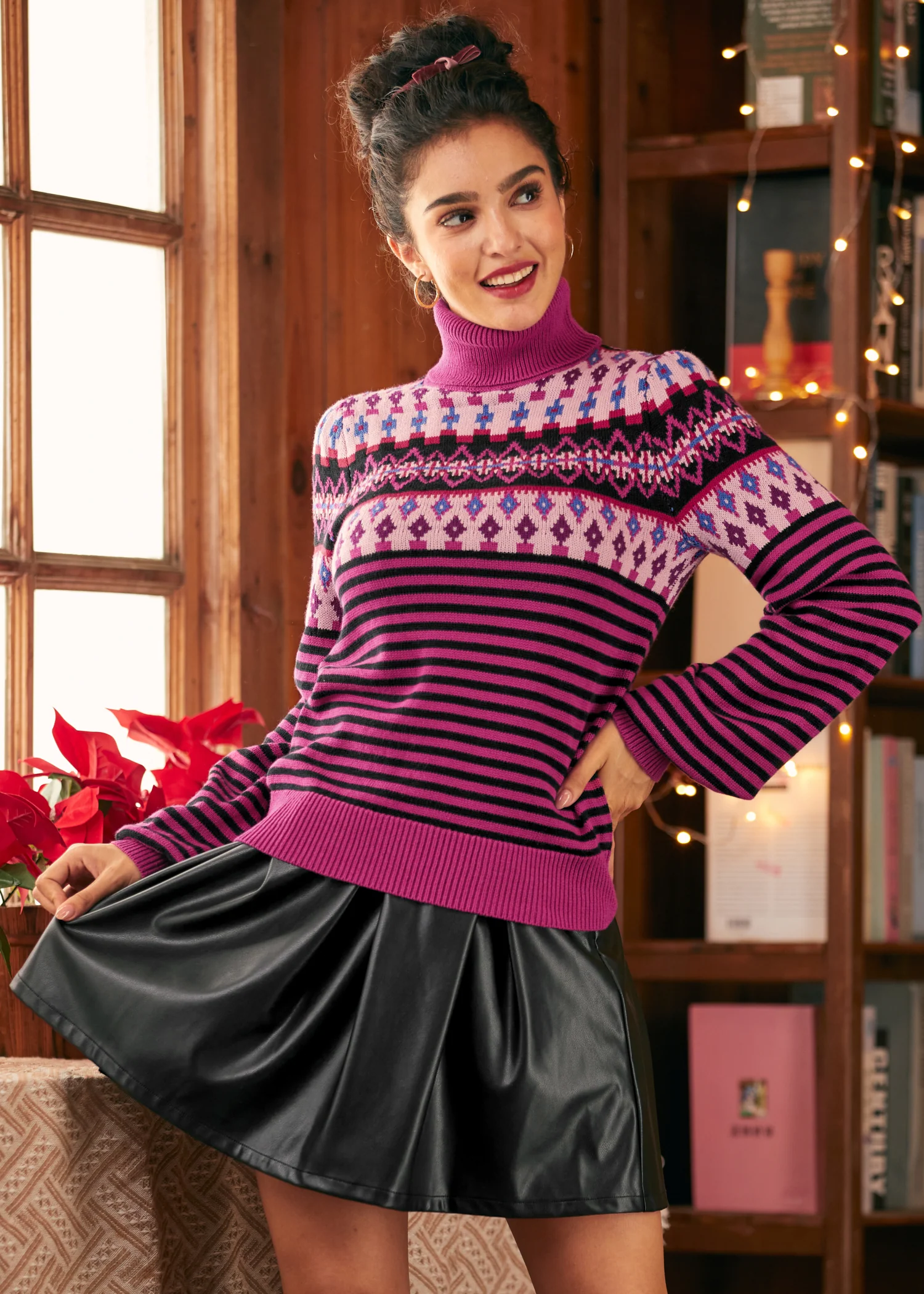 Nostalgic Knit Puff Shoulder Turtleneck - Image 4