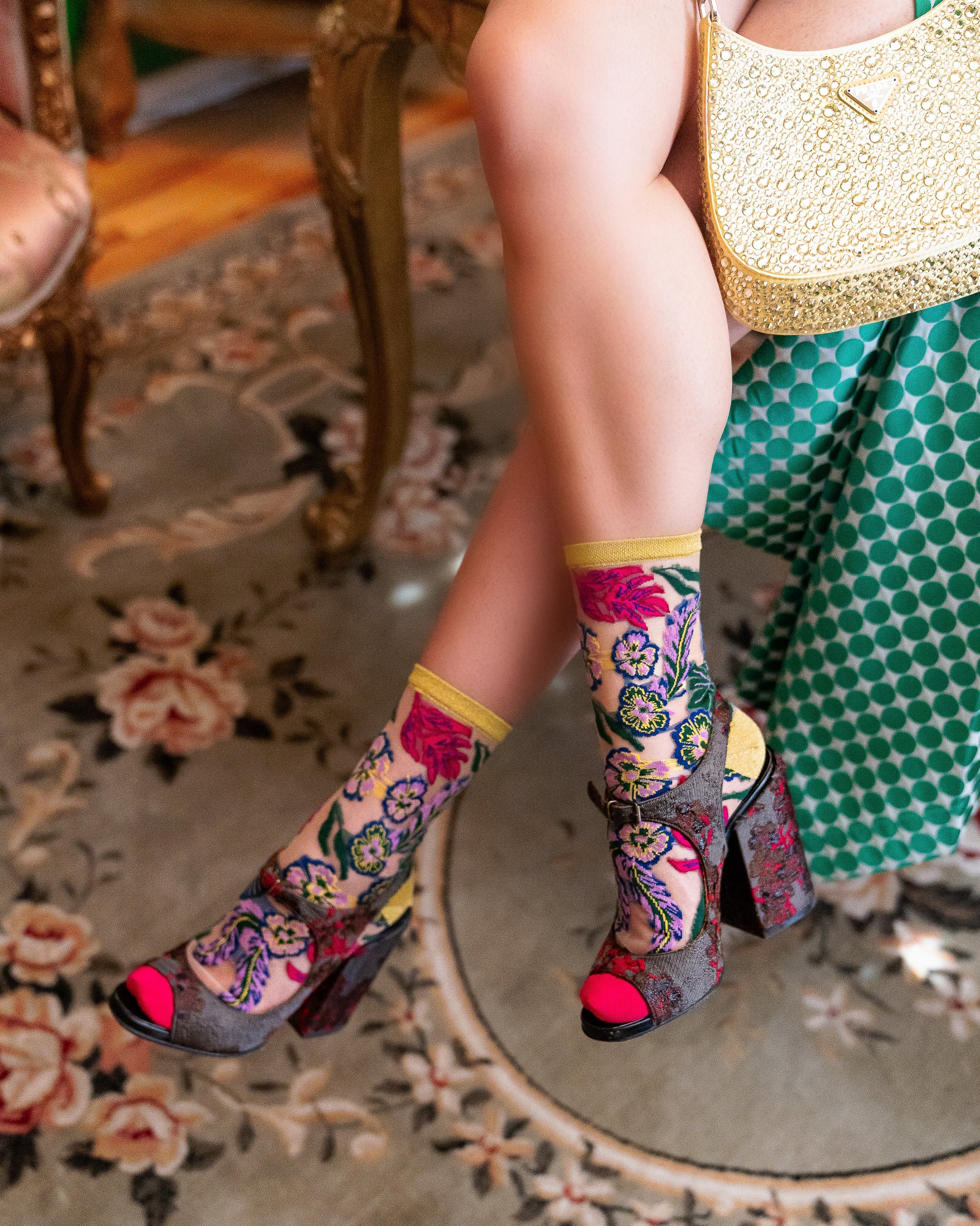 Festive Floral Sheer Crew Sock - Image 6