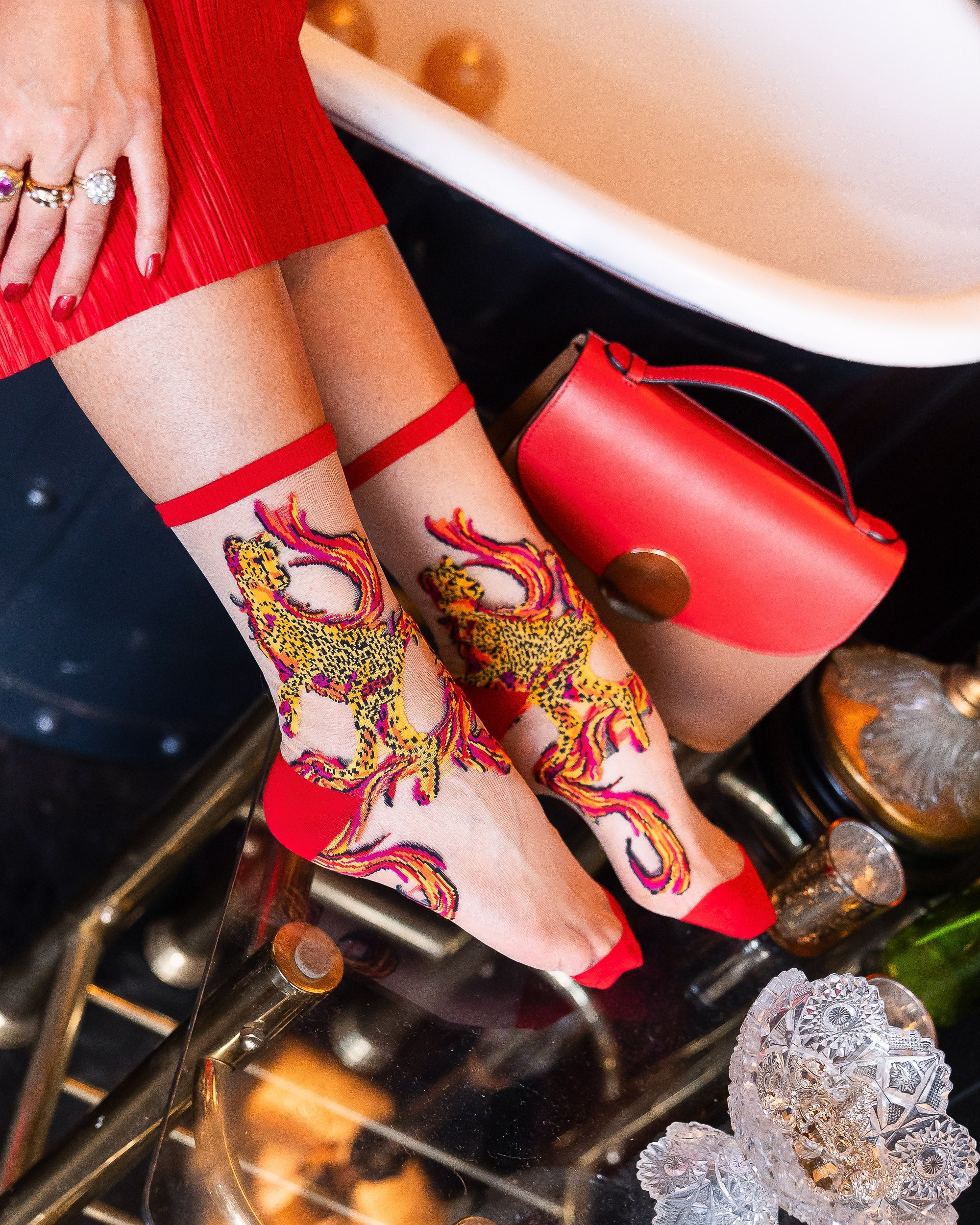 Flaming Cheetah Sheer Crew Sock - Image 5