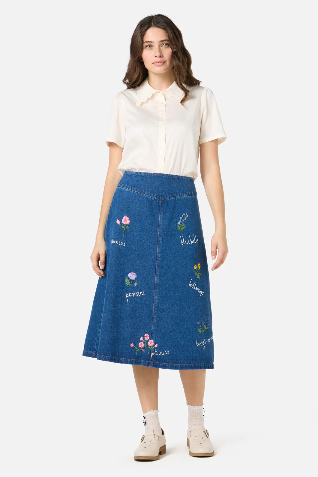 Flower Patch Emb Denim Skirt - Image 5