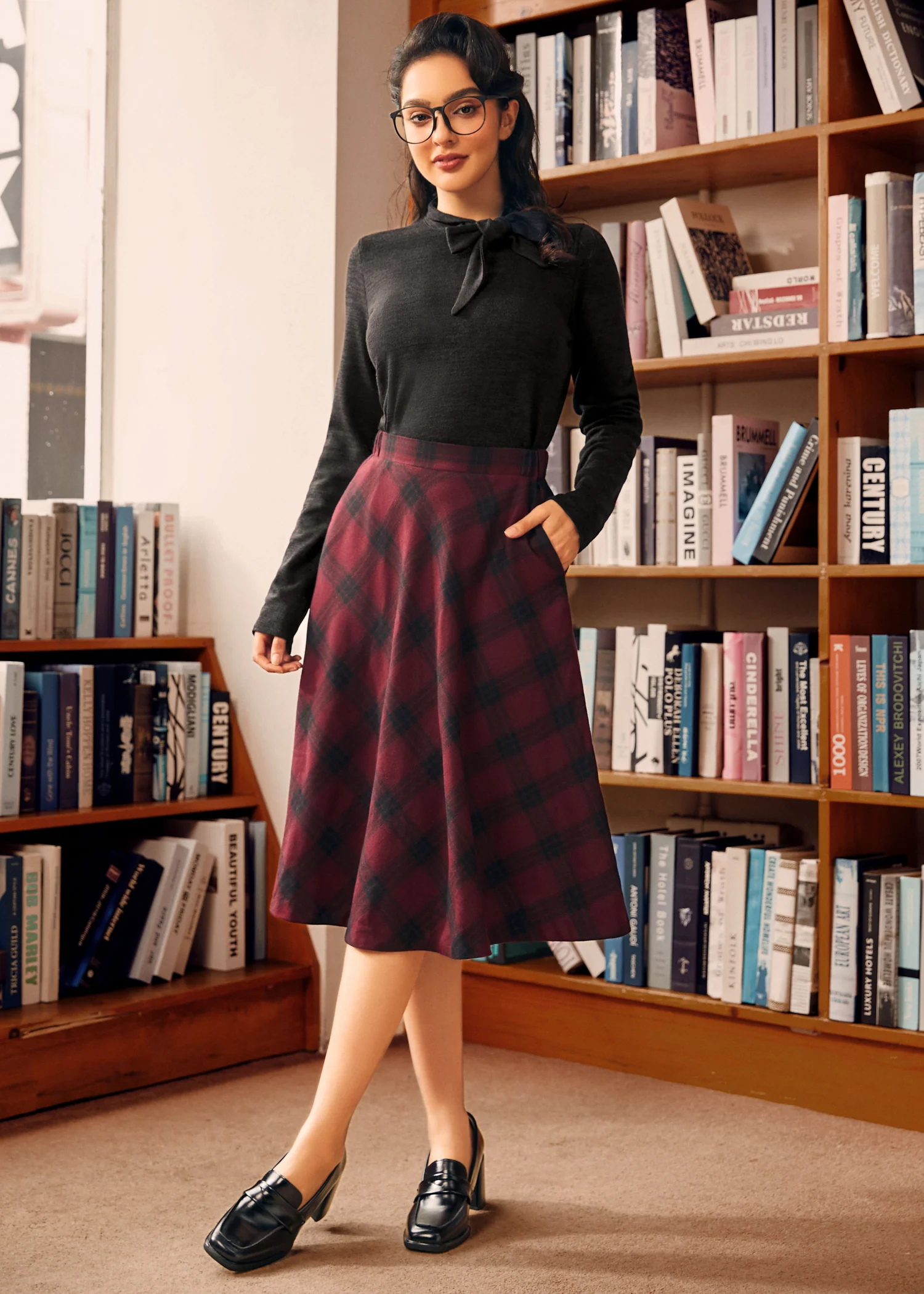 Rydell High Revisited Long Sleeve Tie-Neck Top - Image 4
