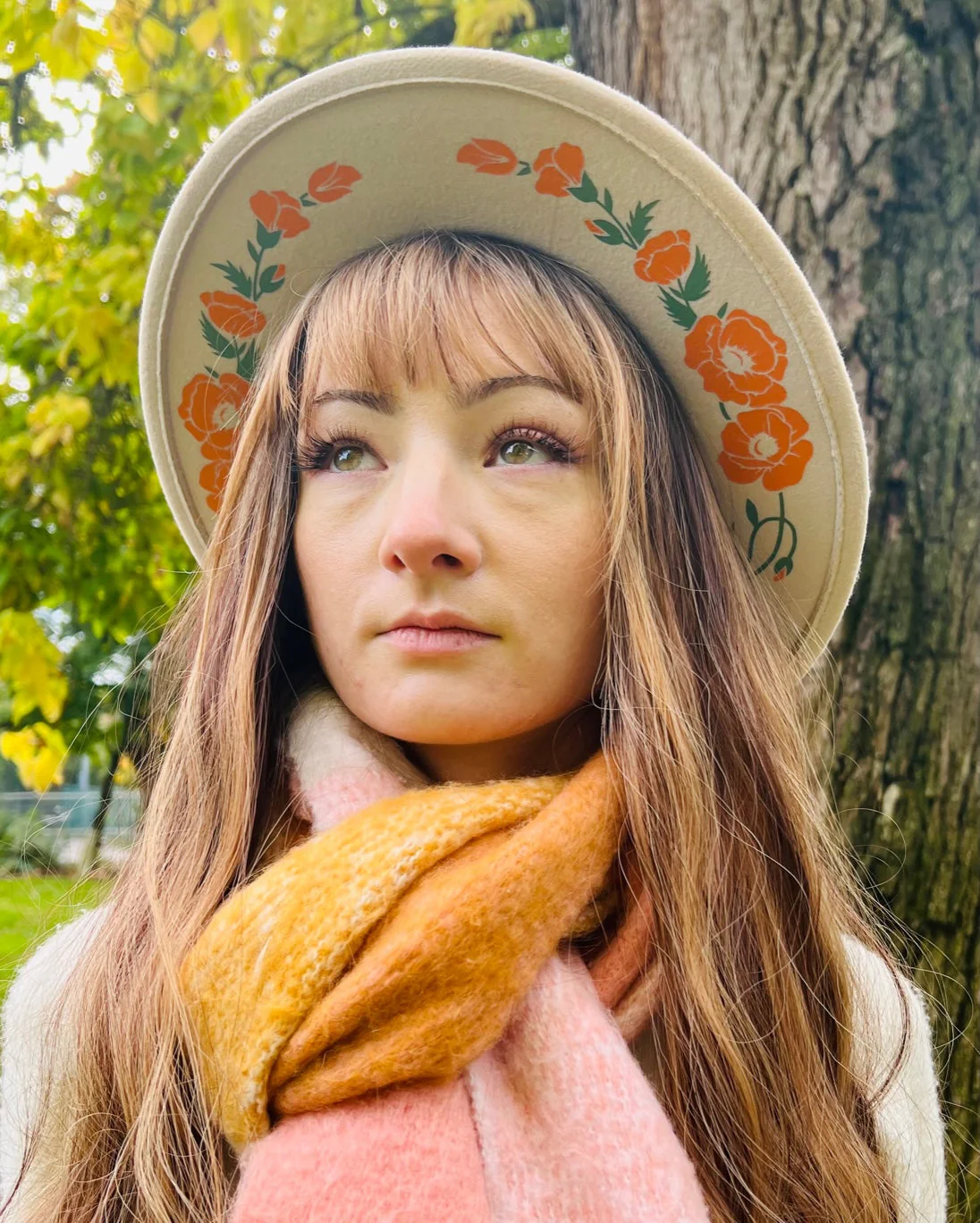 Vegan Felt Hat - Wide Brim - Poppies