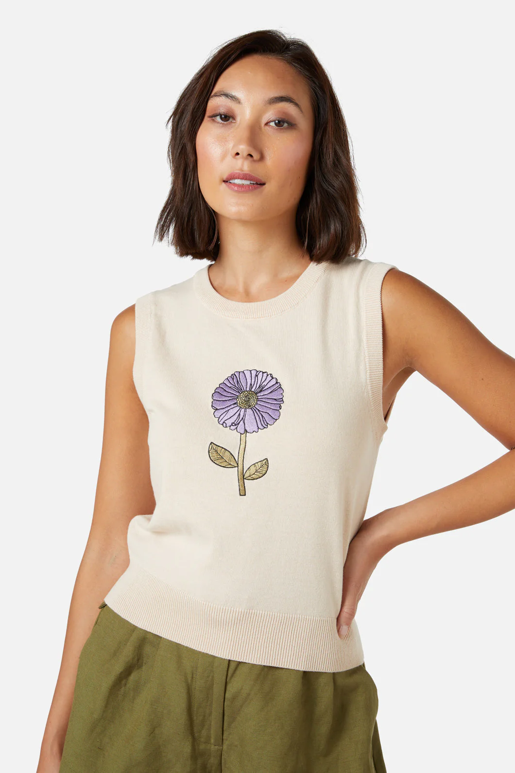 Fresh Blooms Embroidered Sweater Vest