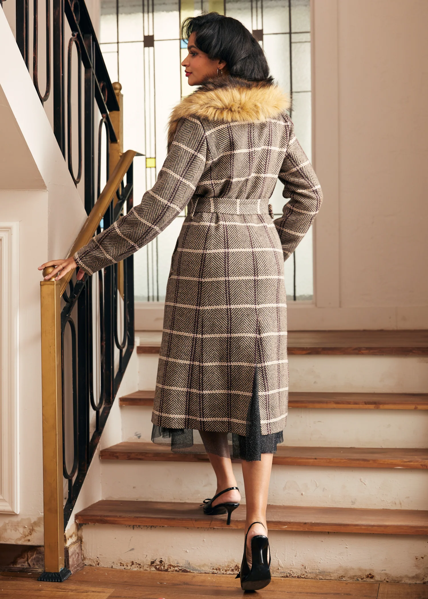 Elegance Reimagined Fur Trim Coat - Image 5