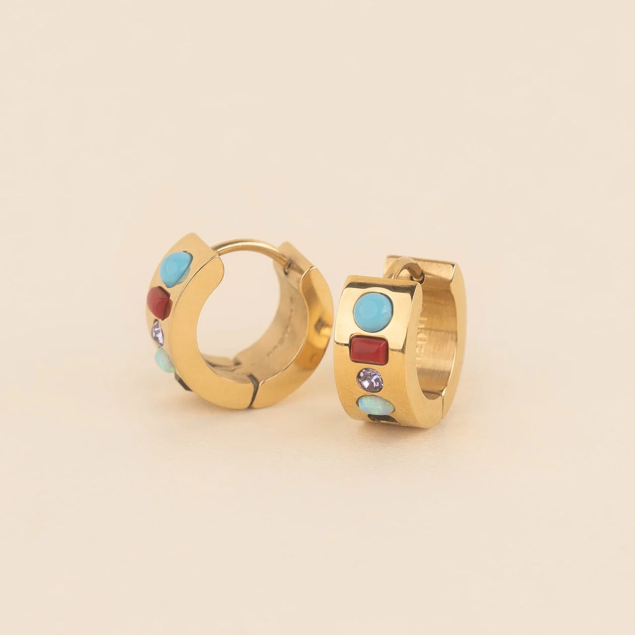 Gemstone Super Chunky Huggie Hoop Earrings - Image 3