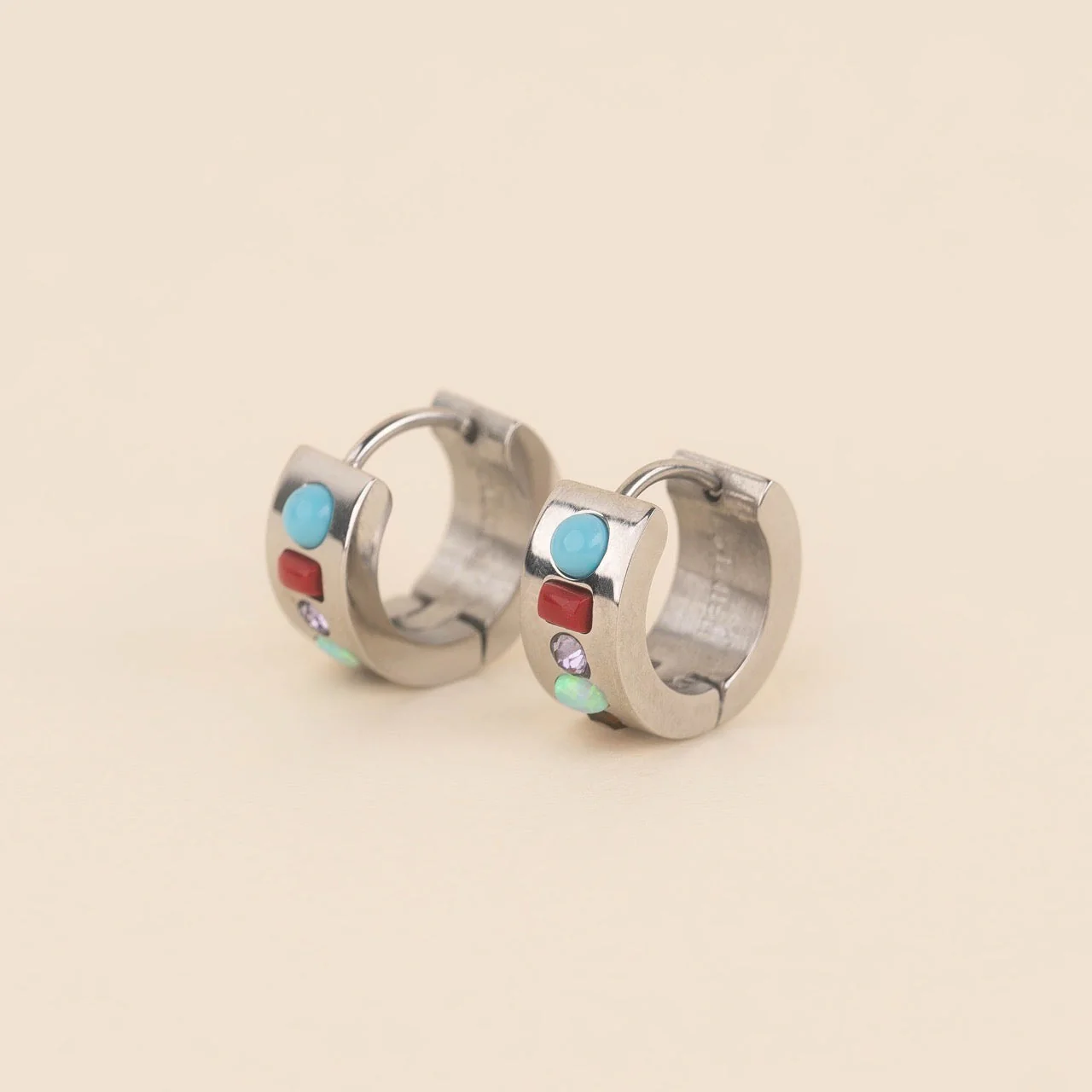 Gemstone Super Chunky Huggie Hoop Earrings - Image 4