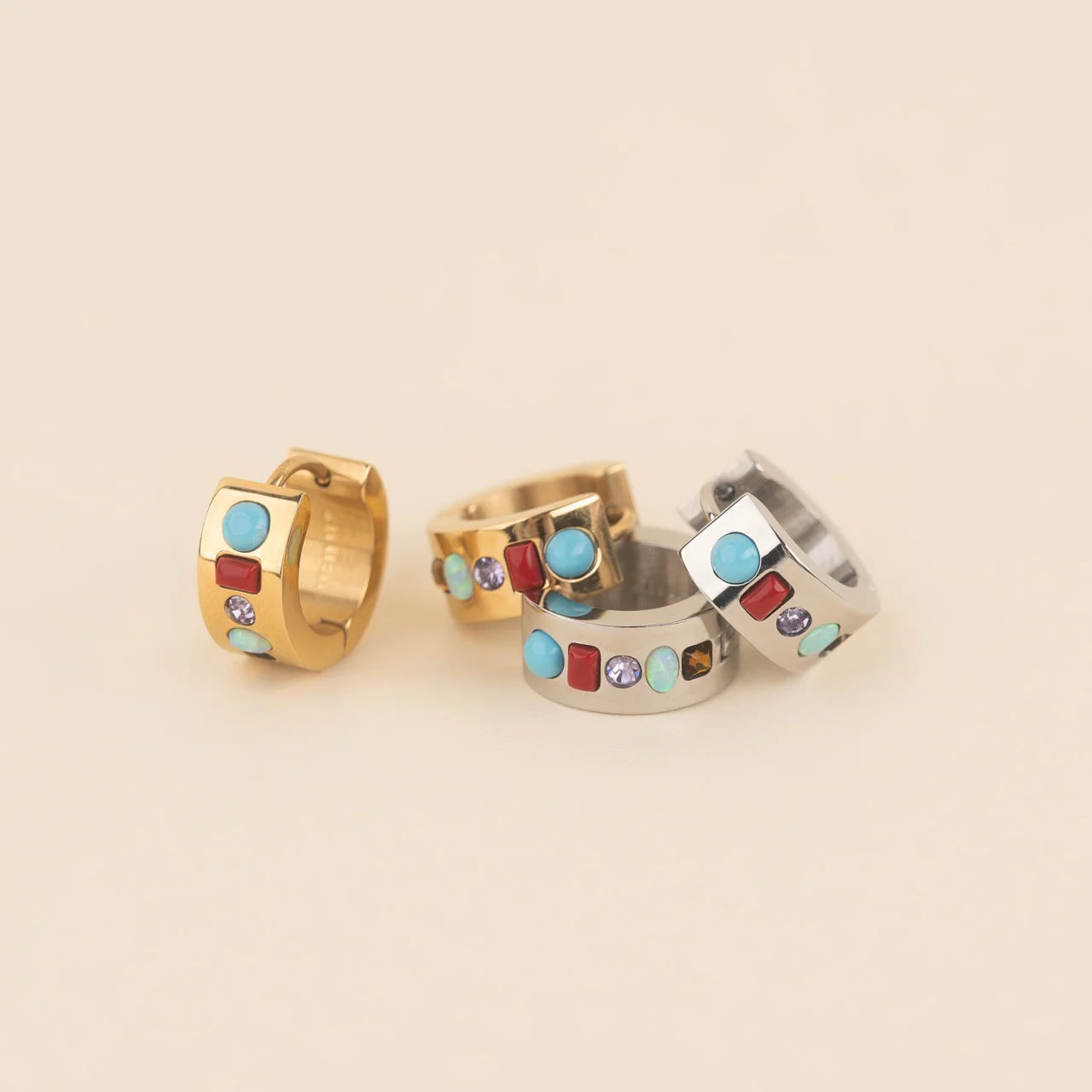Gemstone Super Chunky Huggie Hoop Earrings - Image 6
