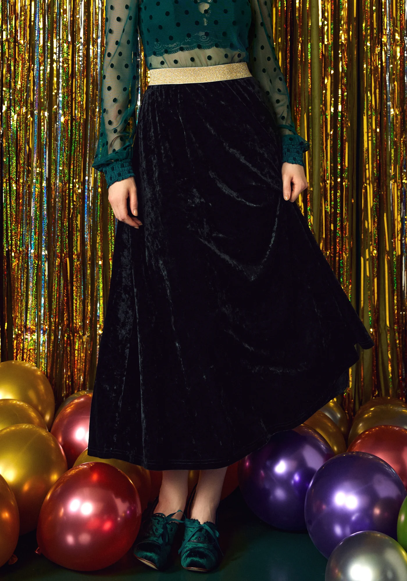 Golden Whispers Velvet Maxi Skirt