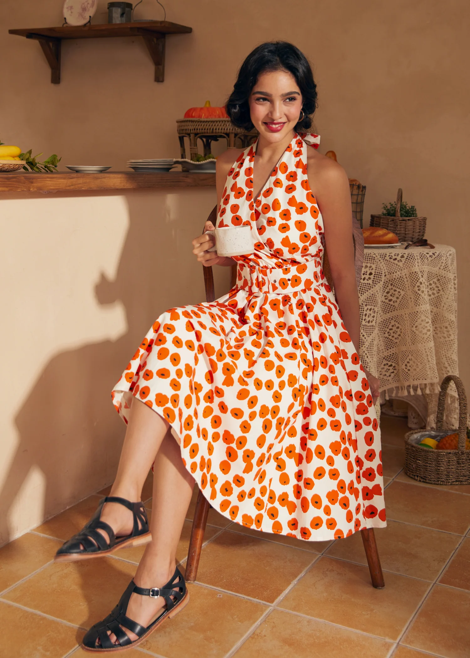 Instant Energy Faux-Wrap Halter Dress