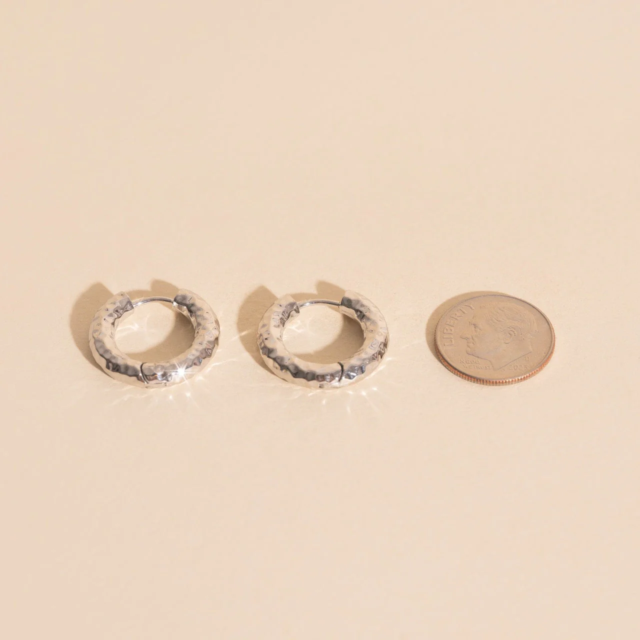Hammered Chunky Rounded Huggie Hoop Earrings - Image 11